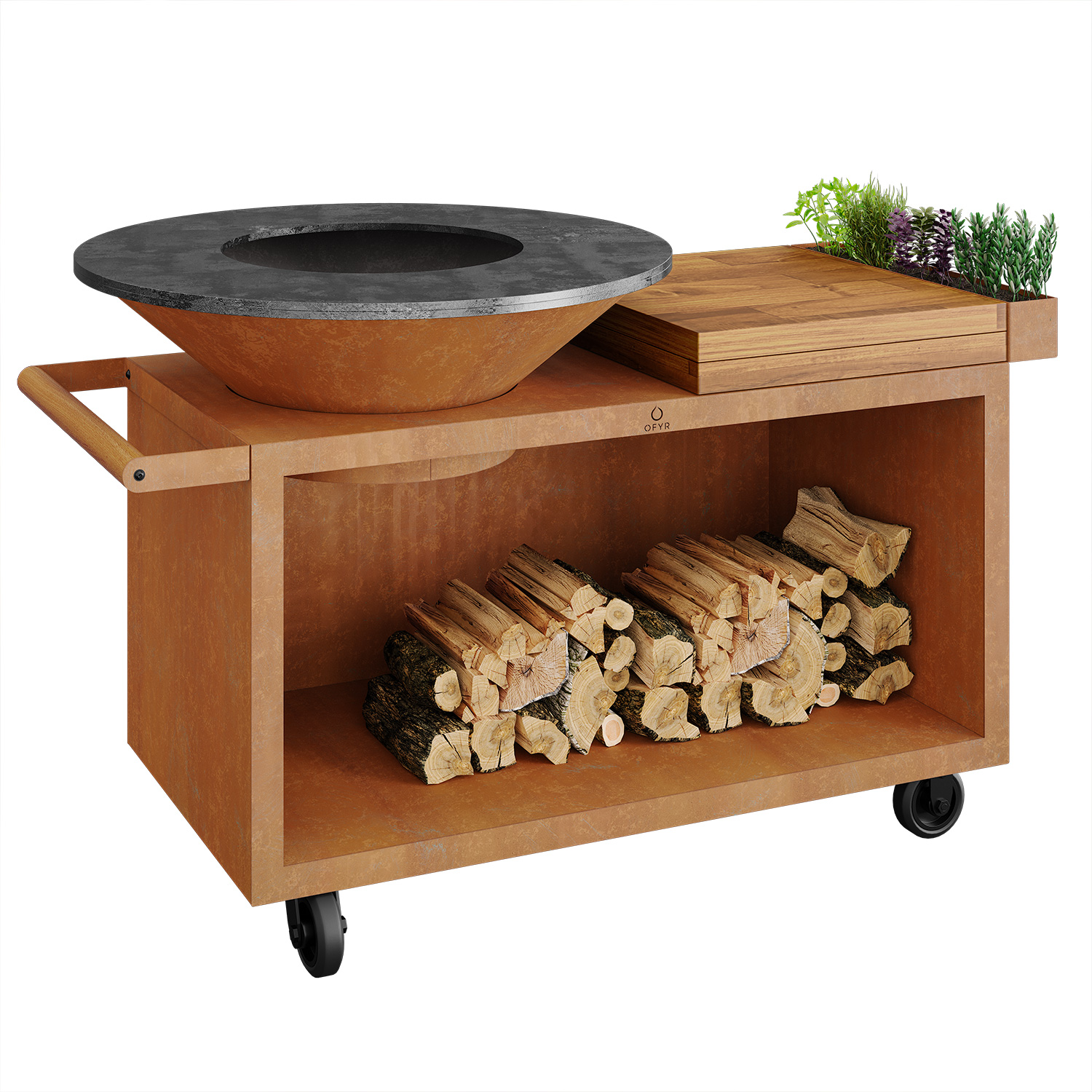 OFYR Island Corten 100 PRO Grill & Feuerstelle mit Arbeitsplatte Teakholz OFYR Island Corten 100 PRO Grill & Feuerstelle mit Arbeitsplatte Teakholz