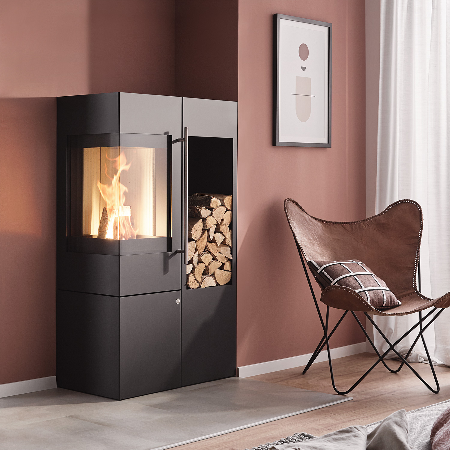 Olsberg Ipala Smart Compact Kaminofen Stahl schwarz, Türanschlag links, Stahltür mit Holzregal rechts Olsberg Ipala Smart Compact Kaminofen Stahl schwarz, Türanschlag links, Stahltür mit Holzregal rechts