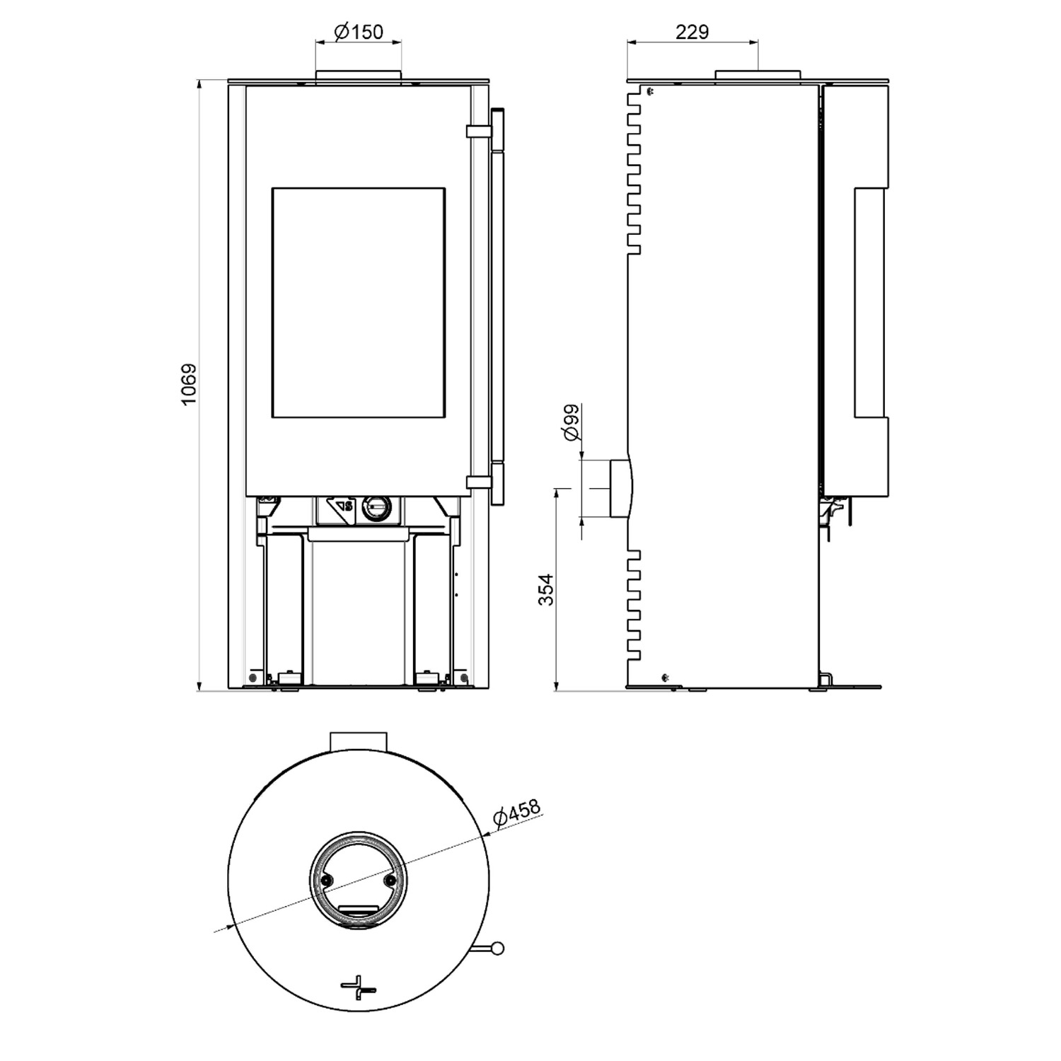 Haas+Sohn GRASSE Stahl Kaminofen tief-schwarz mit Holzfach ohne Türe