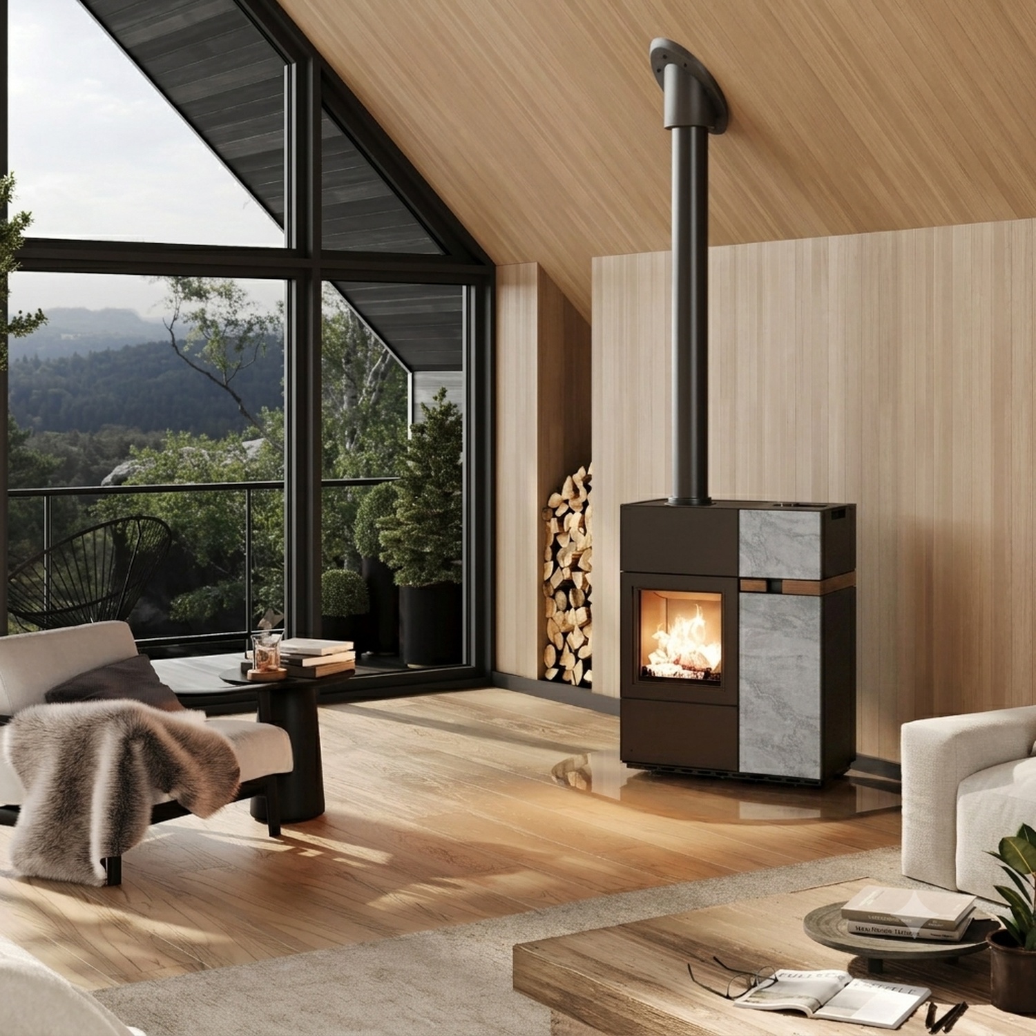 Austroflamm Quadra Duo Hybrid Kamin-/Pelletofen Naturstein Marble Grey Clouds