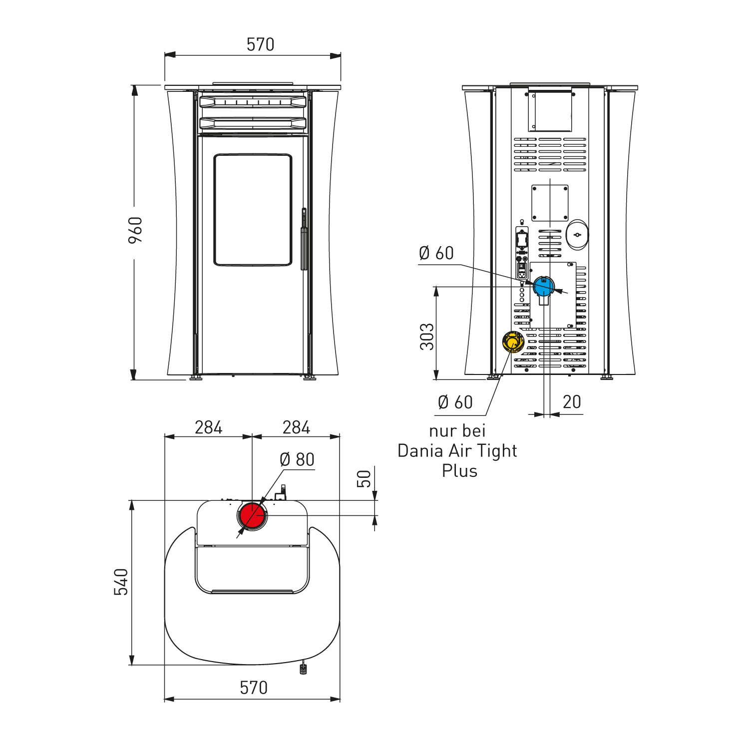 Edilkamin Dania Air Tight Plus Pelletofen Stahl Schwarz / Glas Weiß