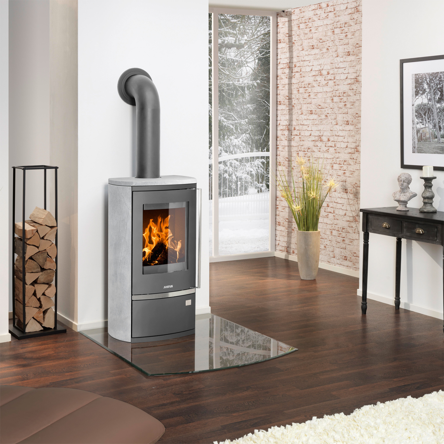 Justus Reno R Kaminofen Stahl Gussgrau / Speckstein Justus Reno R Kaminofen Stahl Gussgrau / Speckstein