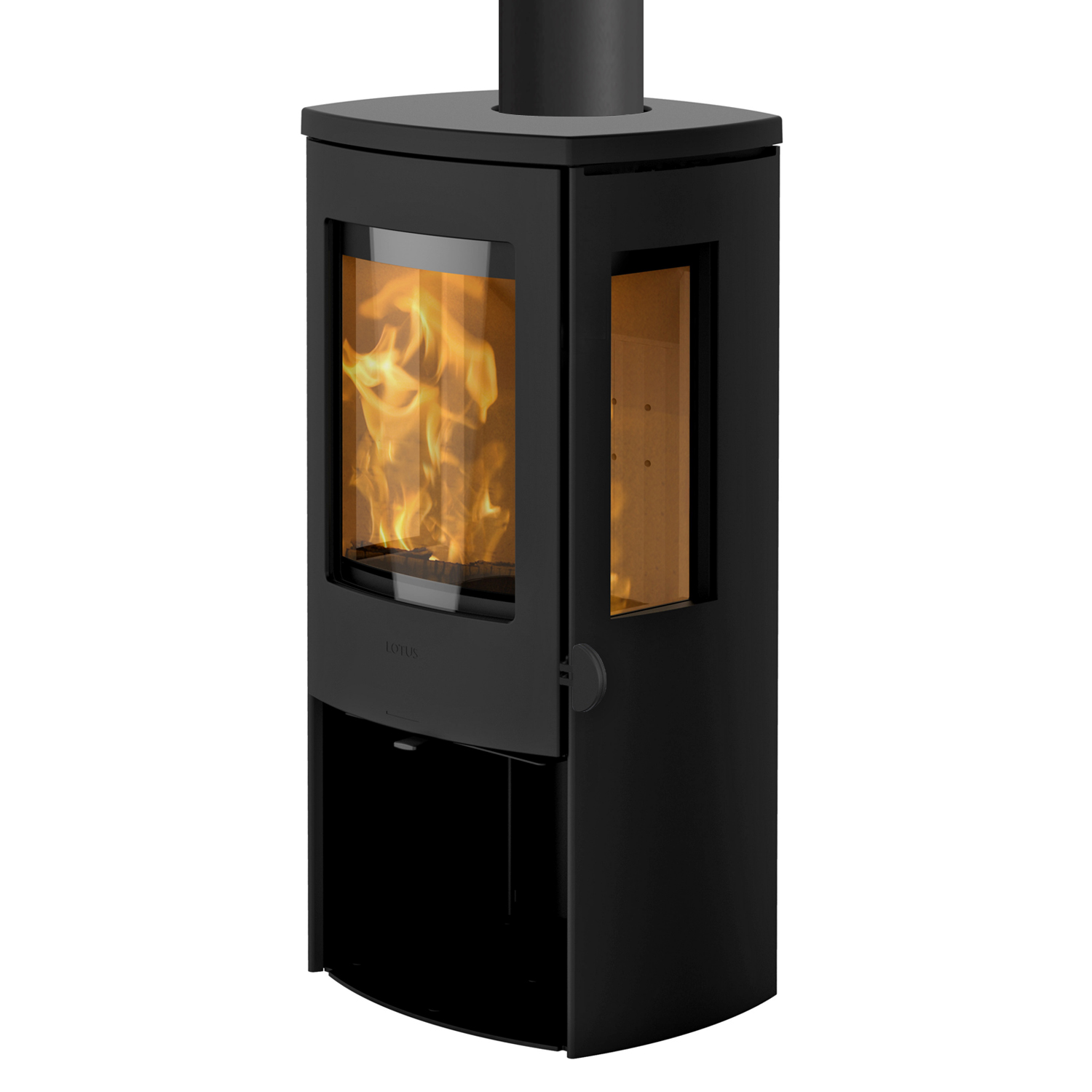 Lotus Mondo 3G Kaminofen Stahl schwarz/ Seitenglas, RR hinten od. RR oben / optional Griffvarianten