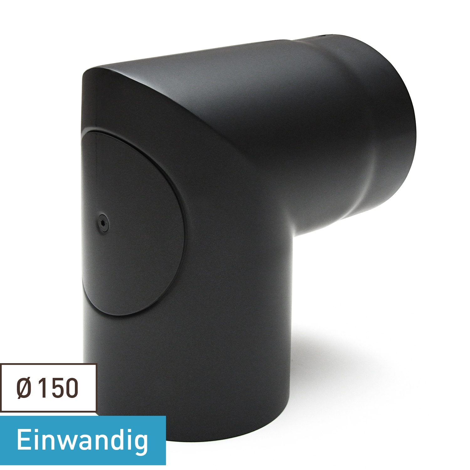 Raik Basic Rauchrohrbogen 150mm schwarz 90° – 2teilig mit Tür geschliffen für Rauchrohr / Ofenrohr