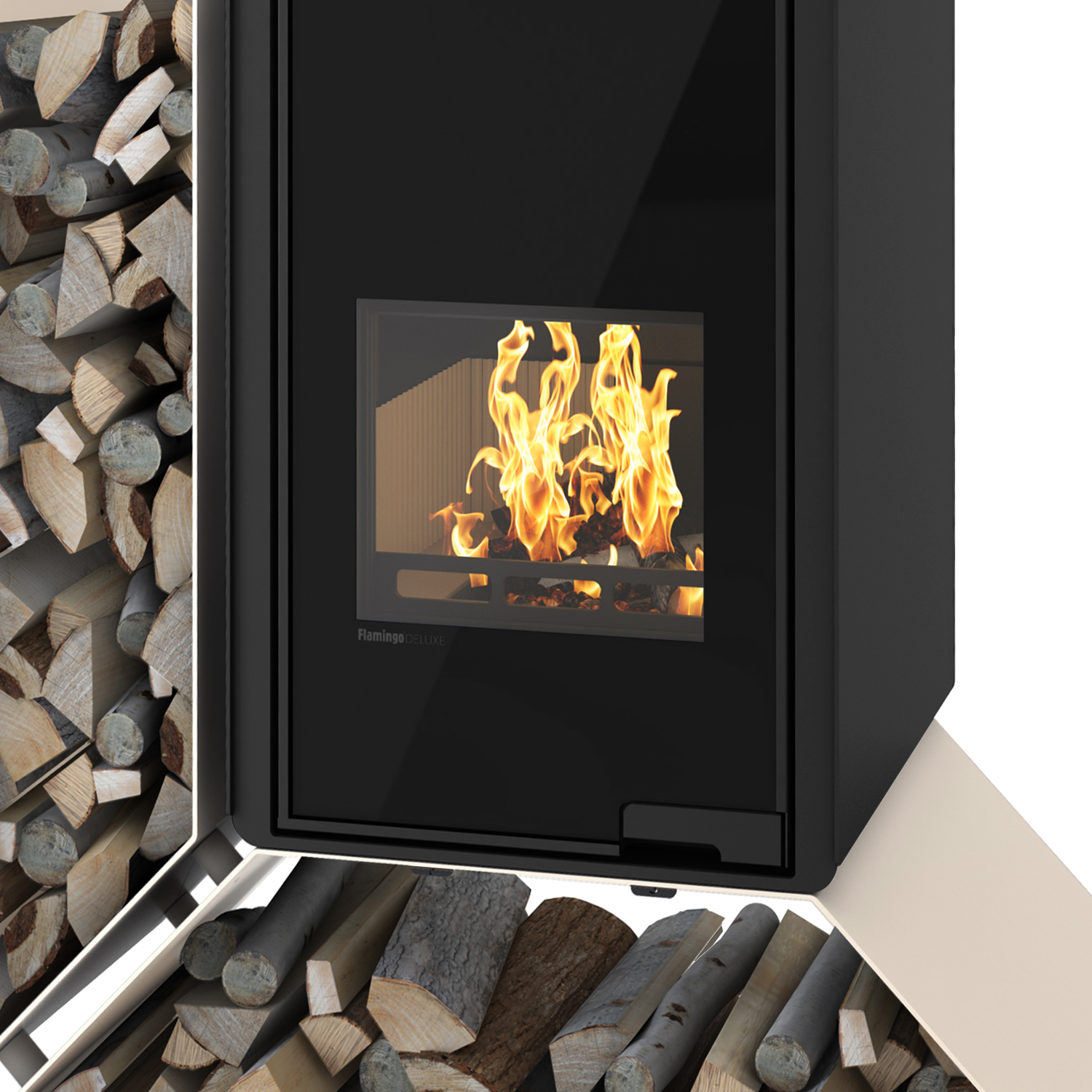 HS Flamingo Deluxe Kampa Kaminofen Creme Regal links