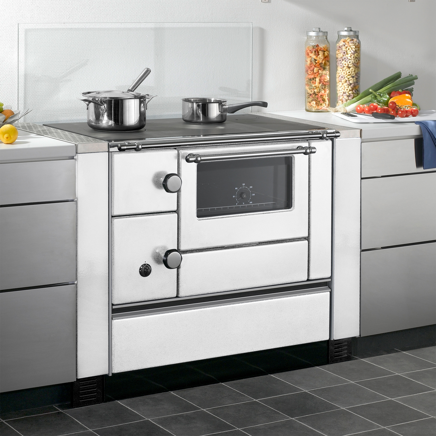 Westminster K 176 A 90 Küchenofen Stahl Weiß, Backfach rechts Westminster K 176 A 90 Küchenofen Stahl Weiß, Backfach rechts