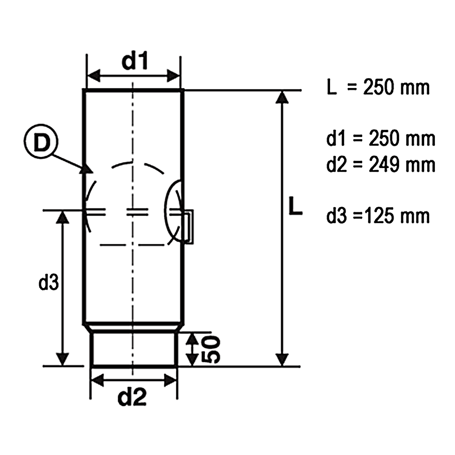 Raik Basic Rauchrohr / Ofenrohr 250mm - 250mm mit Zugregulierung schwarz