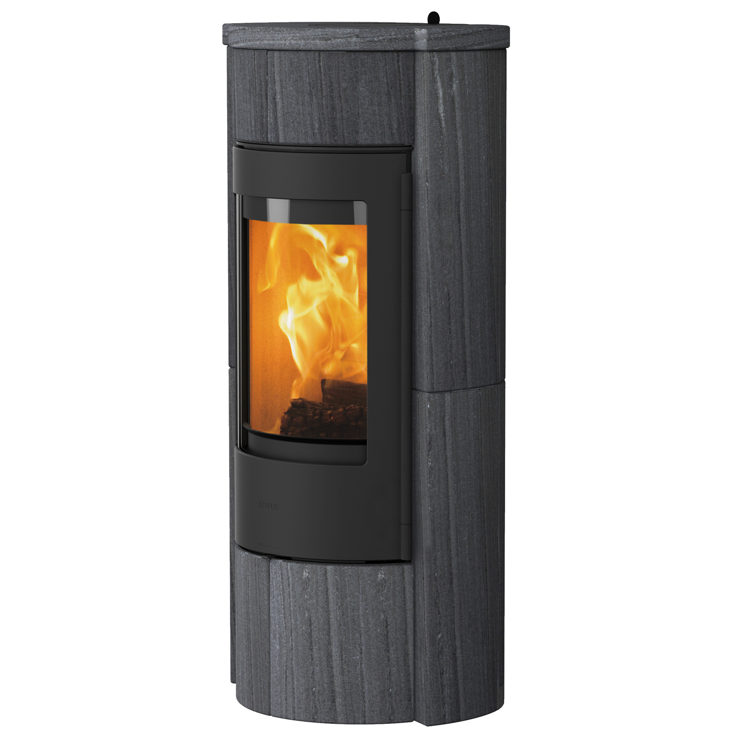 Lotus Prestige M Kaminofen Schwarz/ Indian Night, Rauchabgang hinten + 1 m³ Kaminholz gratis