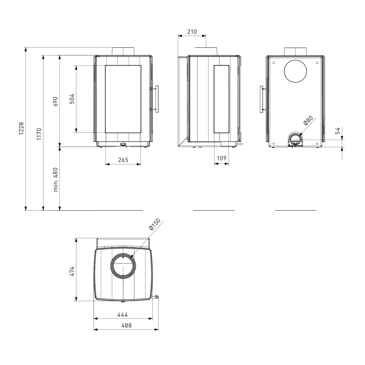 Hergom Glow Kaminofen Gusseisen Schwarz zur Wandmontage Hergom Glow Kaminofen Gusseisen Schwarz zur Wandmontage