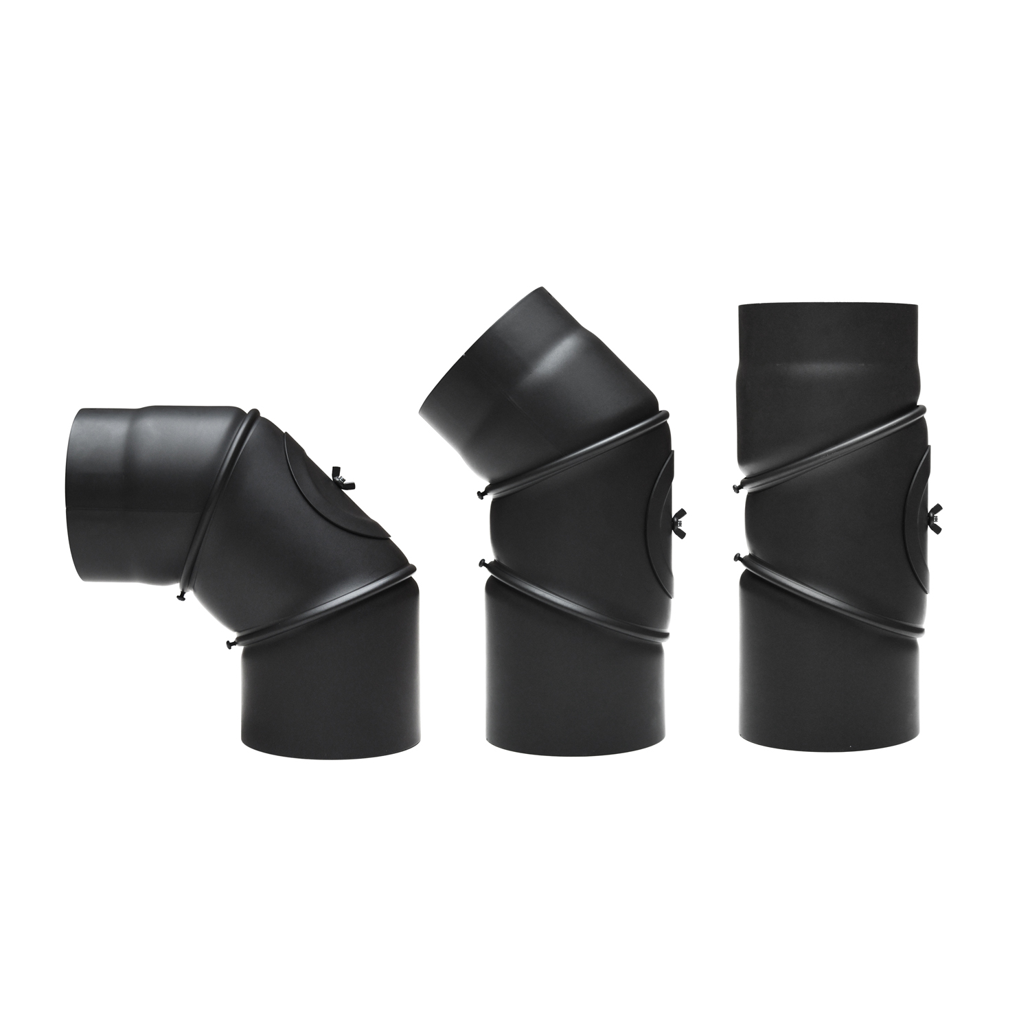 Raik Basic Rauchrohrbogen 180mm schwarz 0–90° mit Tür für Rauchrohr / Ofenrohr