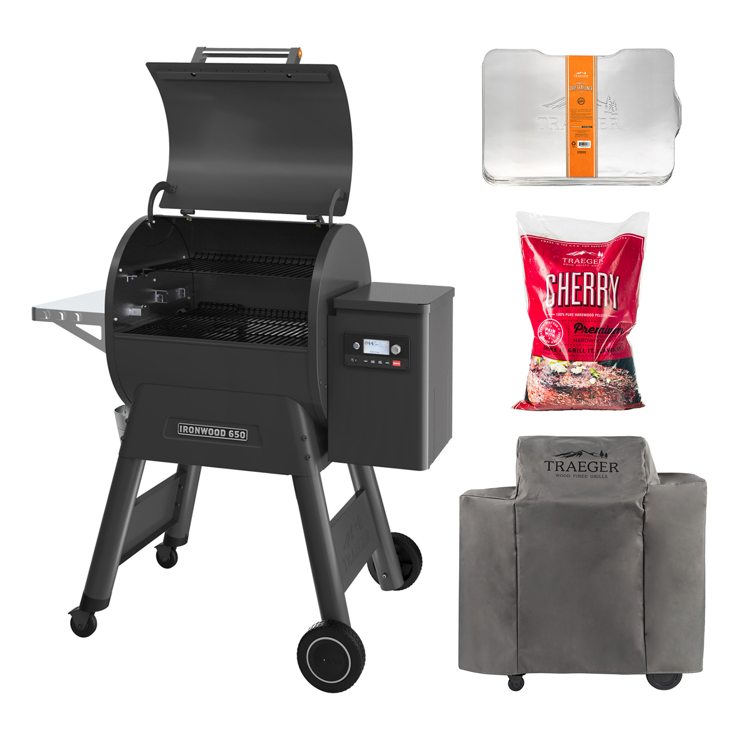 Traeger IRONWOOD 650 Pellet Grill schwarz inkl. Abdeckhaube, Ablaufblech-Schutzfolie + Hartholz Pellets Cherry 9 kg Traeger IRONWOOD 650 Pellet Grill schwarz inkl. Abdeckhaube, Ablaufblech-Schutzfolie + Hartholz Pellets Cherry 9 kg