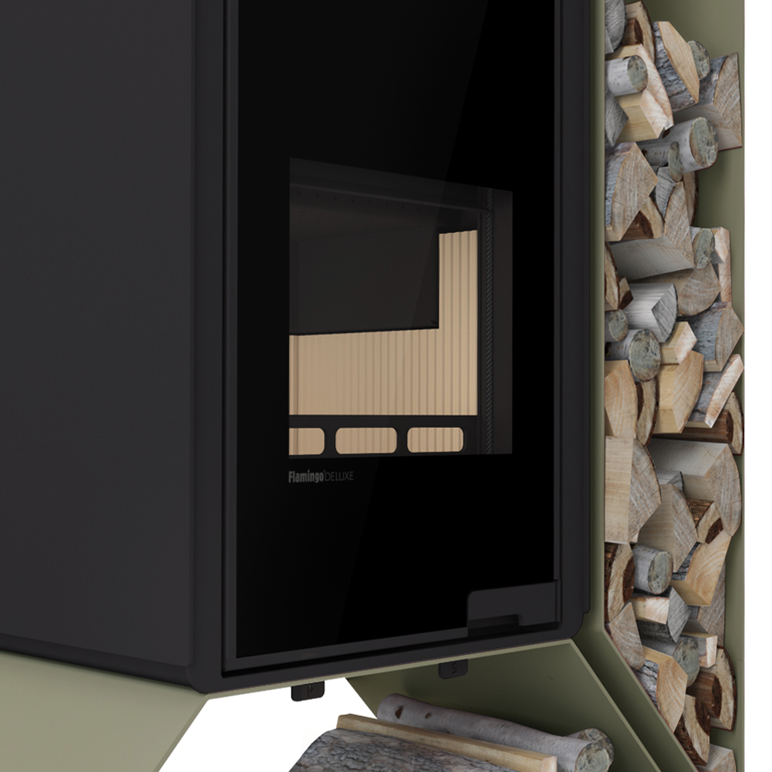 HS Flamingo Deluxe Kampa Kaminofen Olive Regal rechts