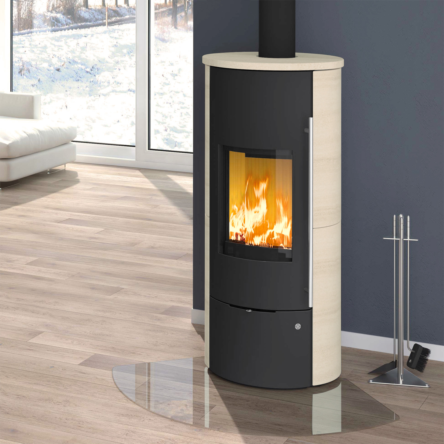 Olsberg Tolima Aqua II Compact Wasserführender Kaminofen Stahl Schwarz | Keramikverkleidung Caffe Freddo