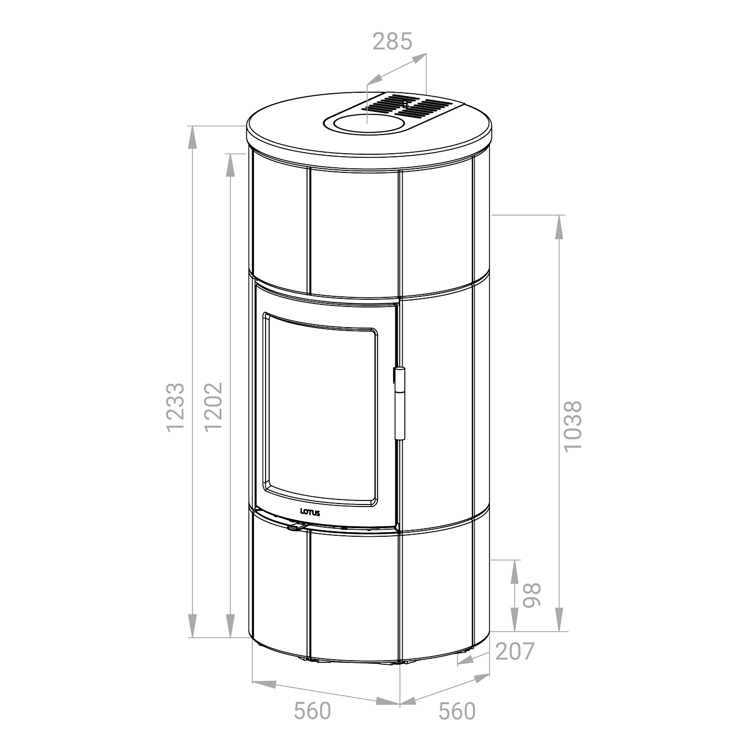 Lotus Maestro 1 Kaminofen Indian Night, Tür Schwarz, Rauchabgang hinten