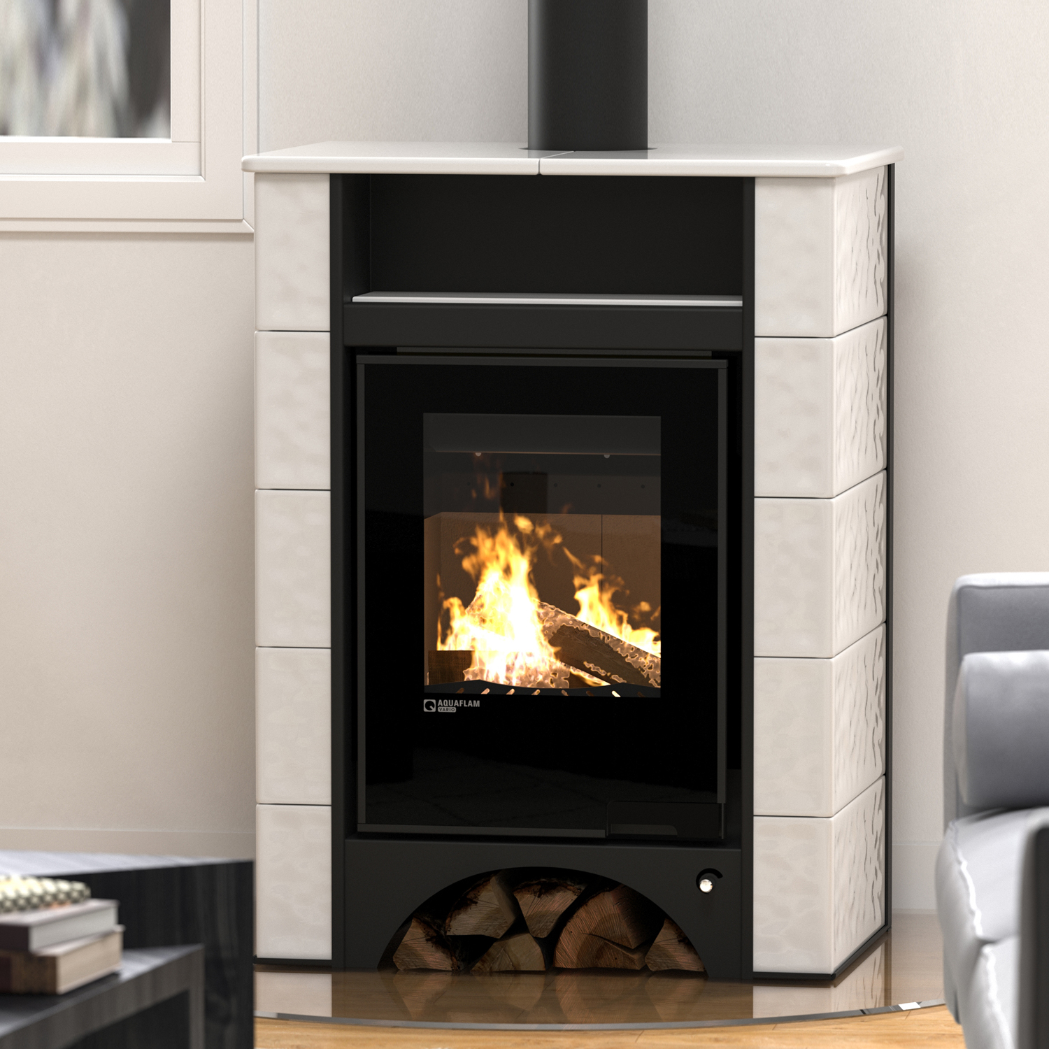 Aquaflam Vario Peru Basic Wasserführender Kaminofen Weiß 11/7 kW