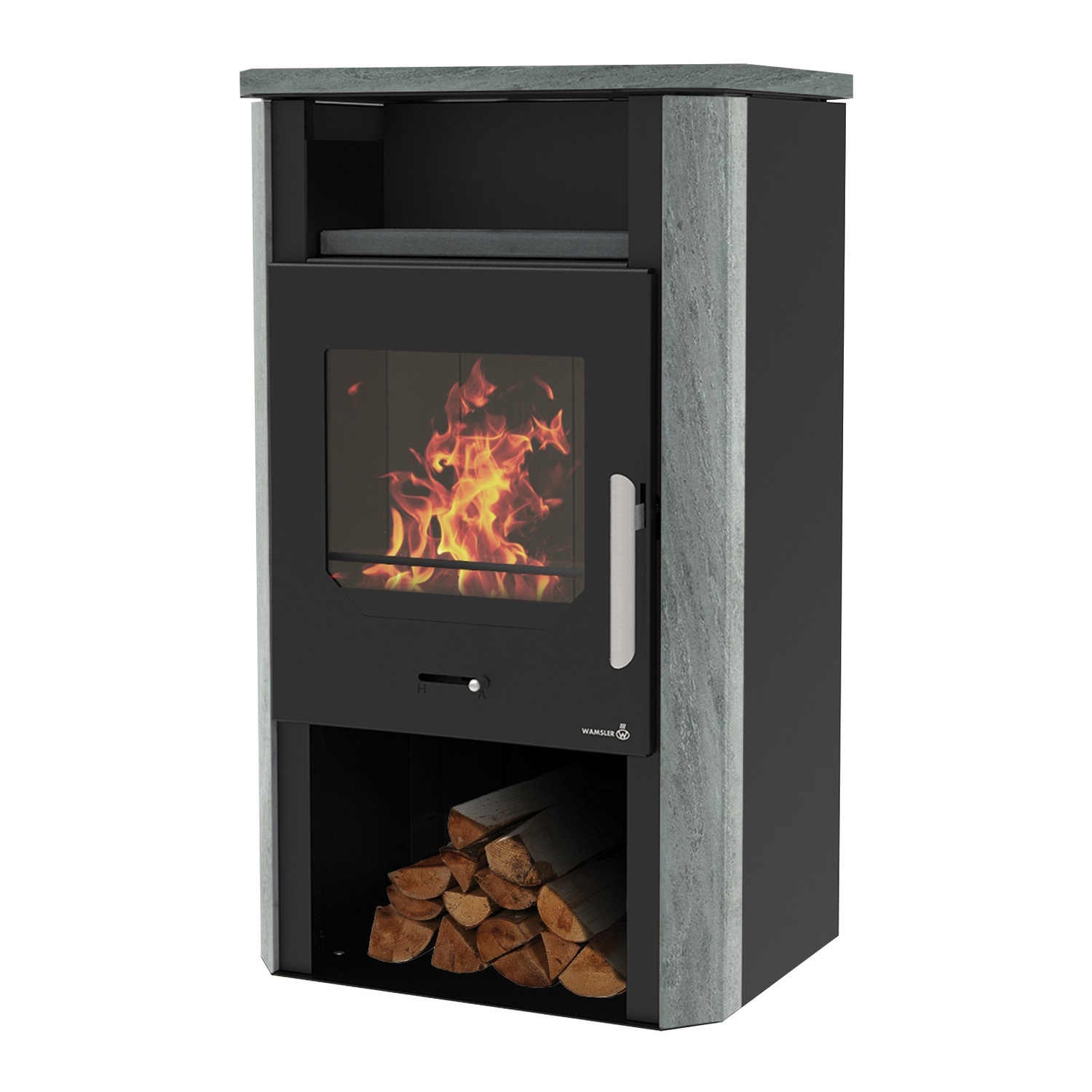 Wamsler Kaminofen Cube schwarz Naturstein