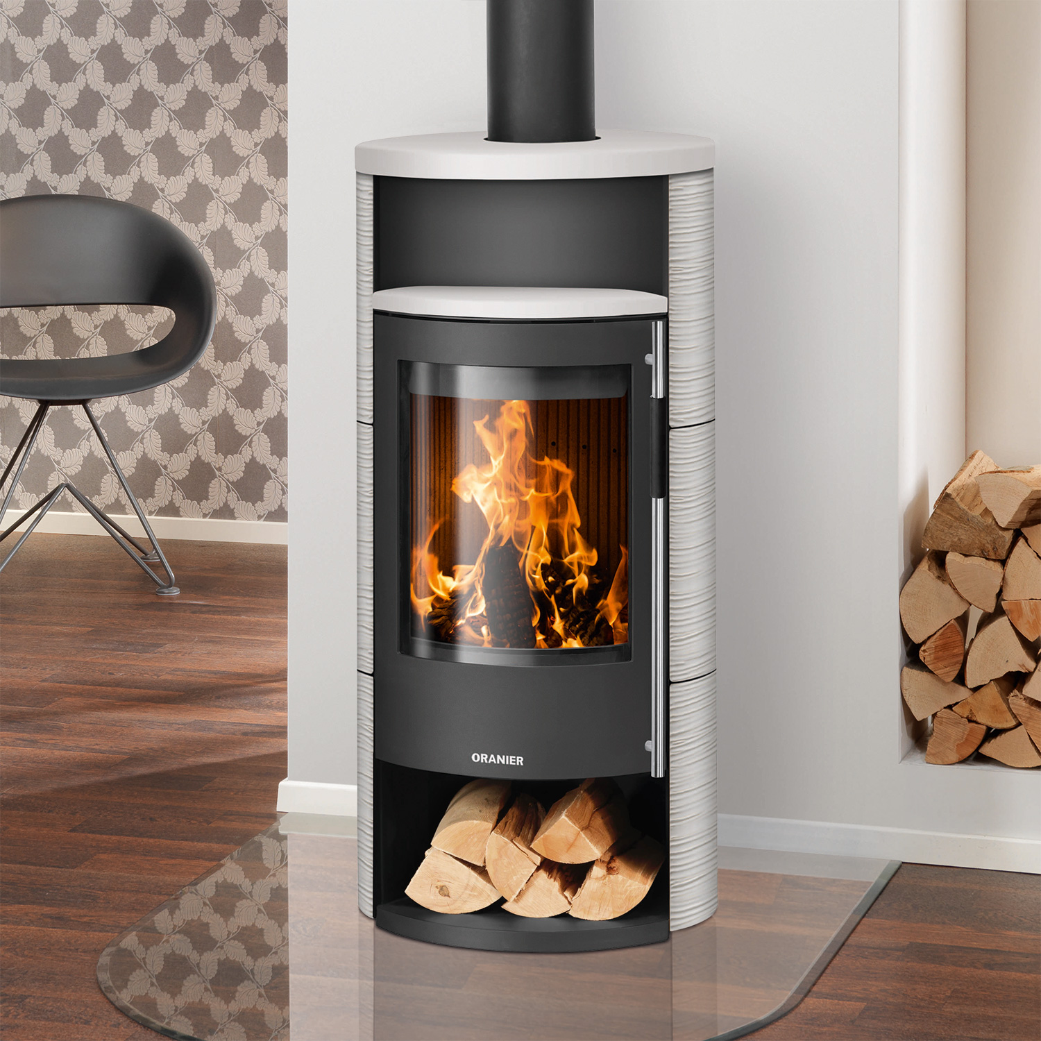 Oranier Polar Neo 4 Kaminofen Stahl Schwarz / Keramik Seidenweiß