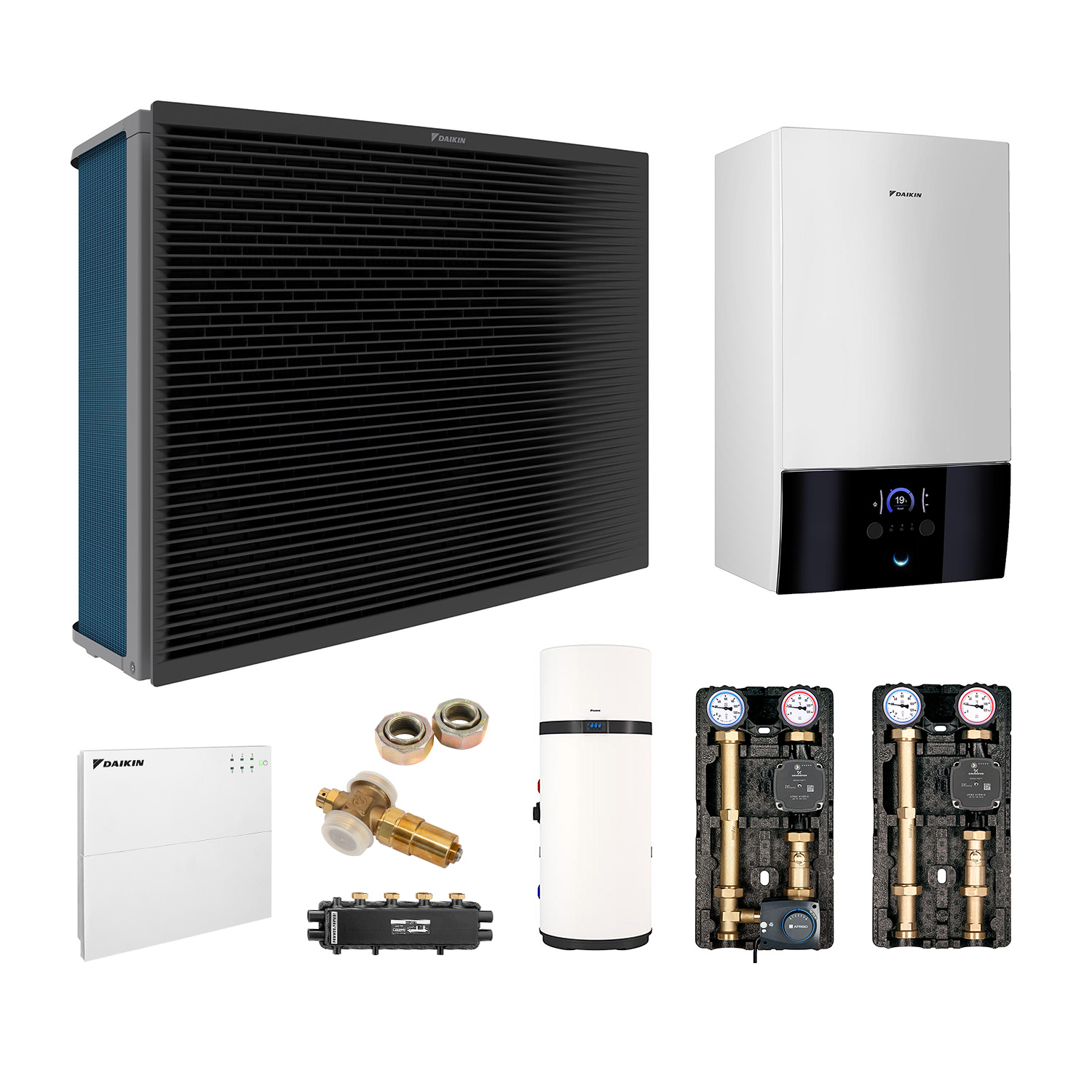 DAIKIN Altherma 3 H HT Baugröße 18 Hydrosplit-Wärmepumpe - Set 2 Heizkreise für Heizkörper und Fußbodenheizung mit Trinkwarmwasserbereitung über Brauchwasser-Wärmepumpe 200L