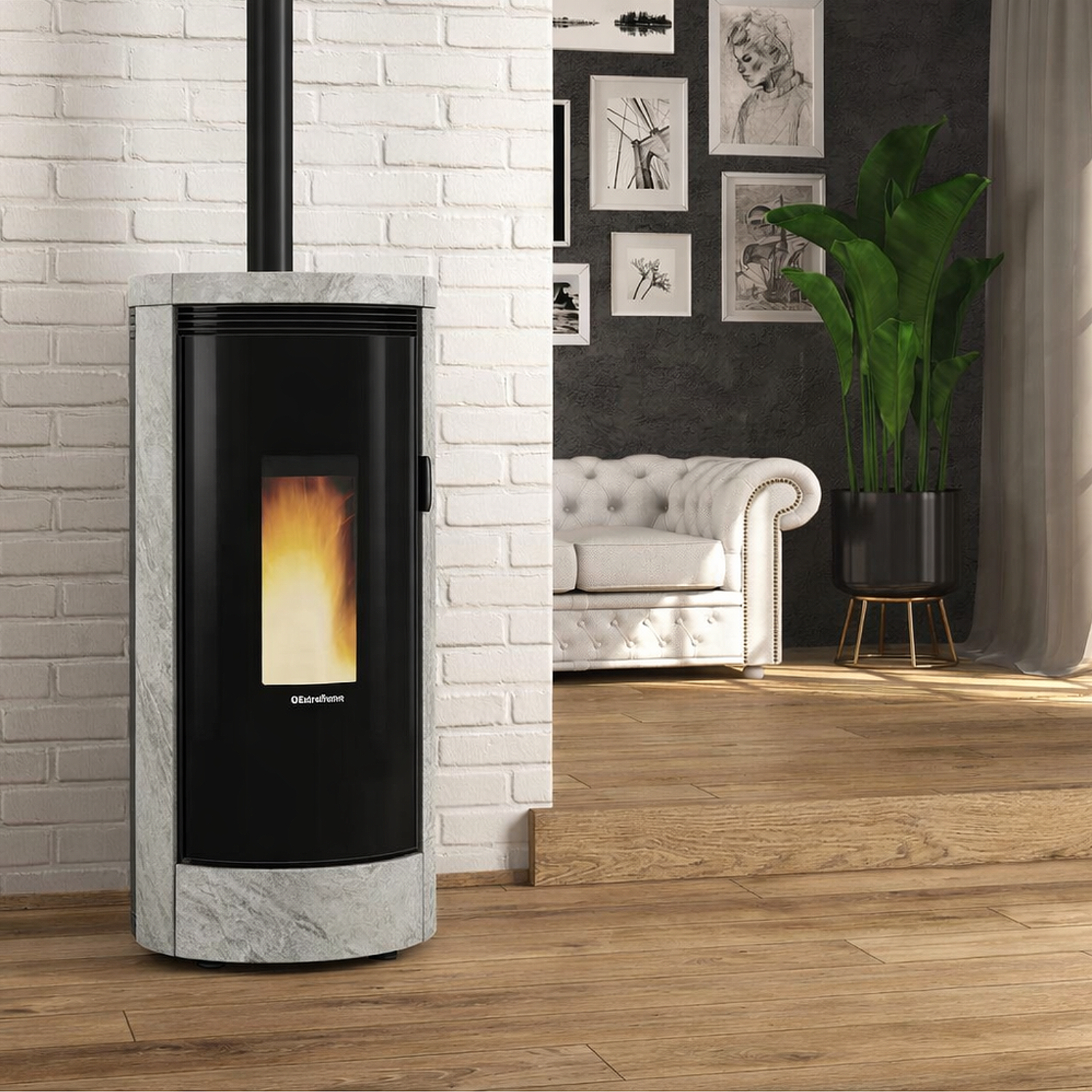 Extraflame Prestige Line Debby Plus Evo Pelletofen Stahl Schwarz/Naturstein