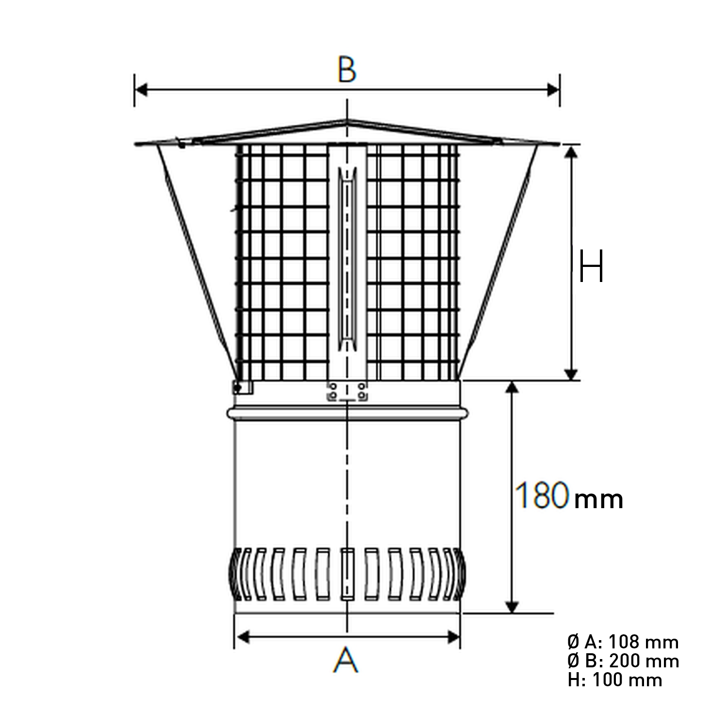 Schiedel Regenhaube Ø113 mm mit Funkenschutzgitter glänzend
