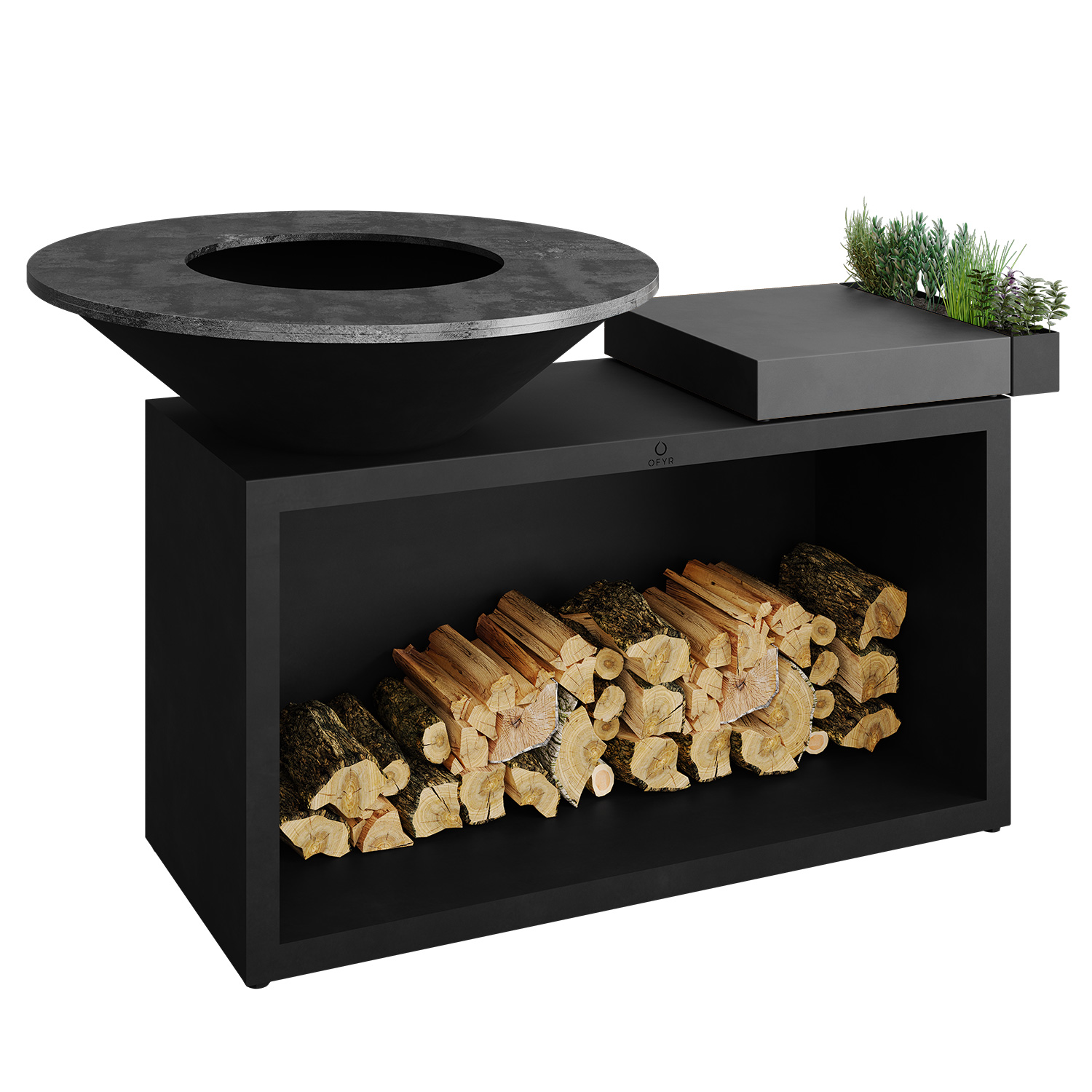 OFYR Island Black 100 Grill & Feuerstelle mit Arbeitsplatte Keramik
