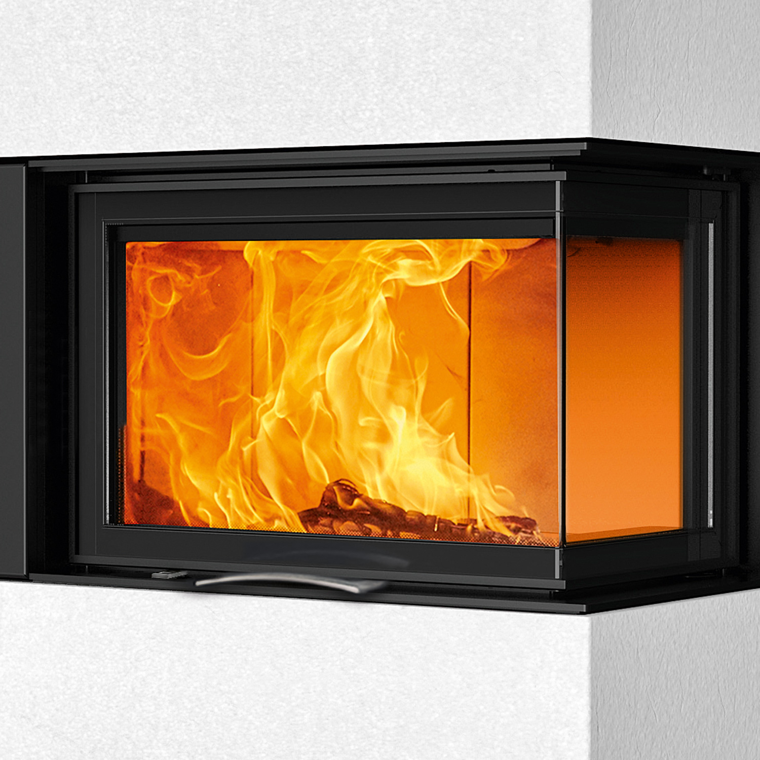 Austroflamm Sam 2.0 Kaminbausatz Eckverglasung rechts mit Schiebetür Beton Polar White