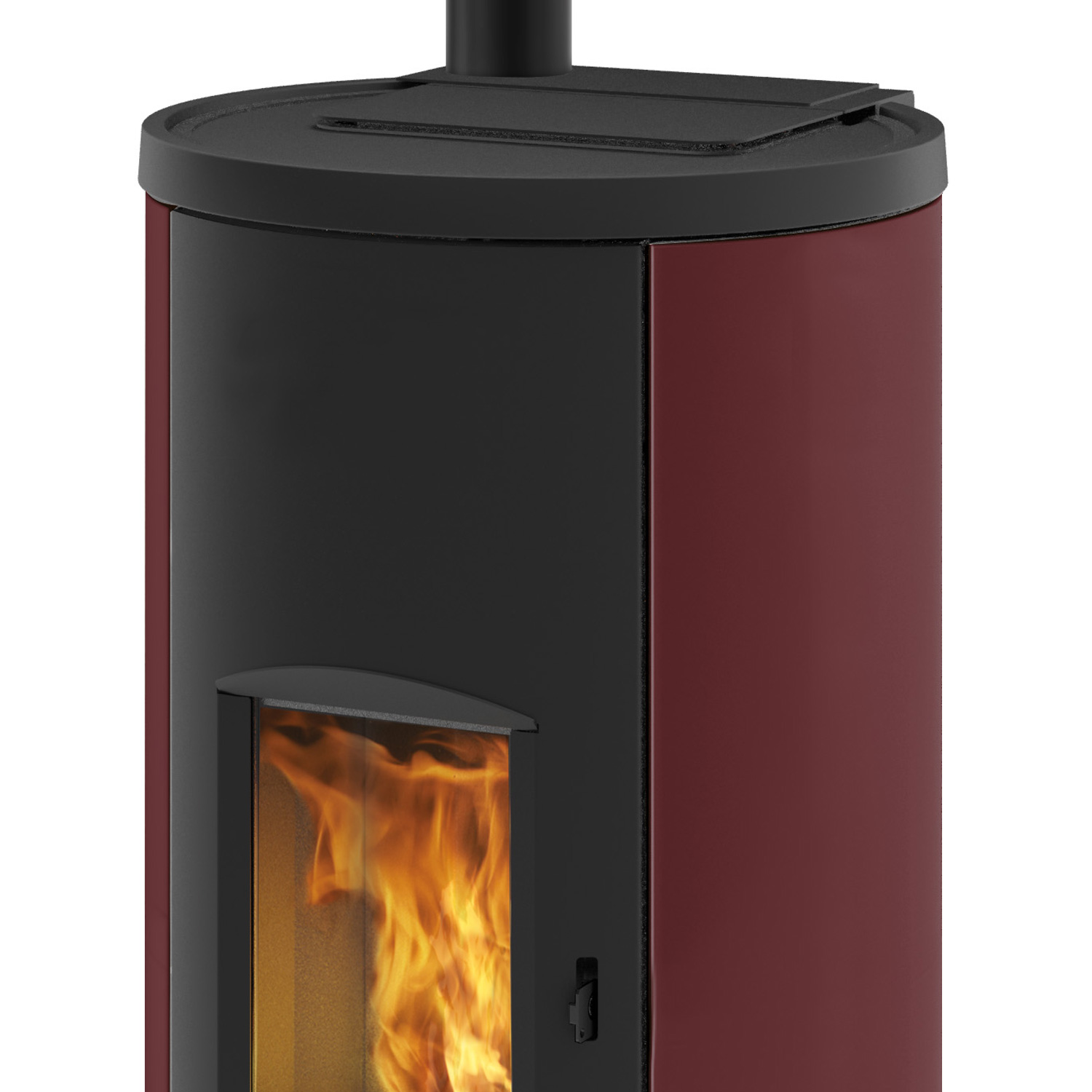 EK63 Like80 Pelletofen Stahl Bordeaux Rauchrohr oben