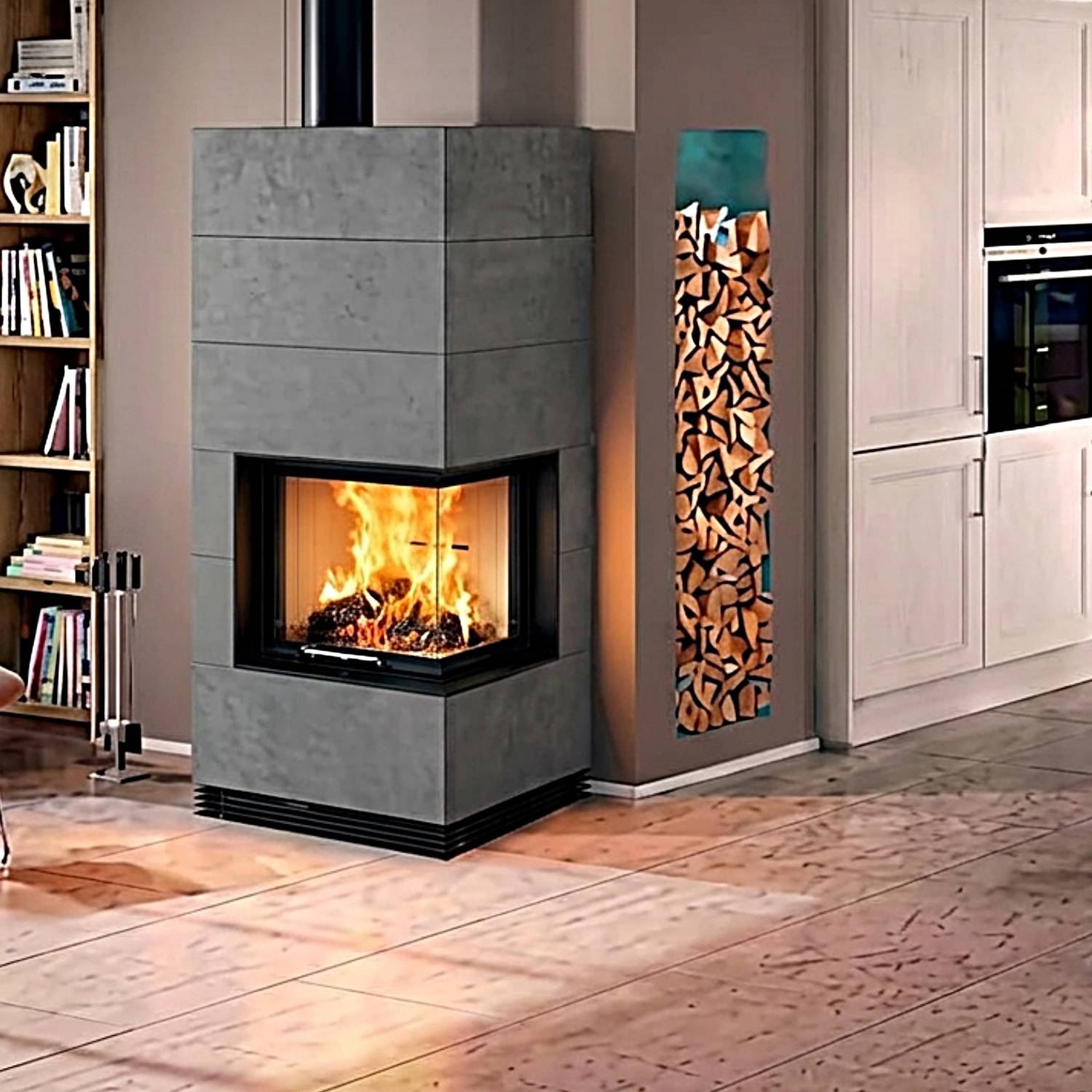Spartherm SIM Varia 2R-55h Kaminbausatz RLA Feinbeton gespachtelt 1/3