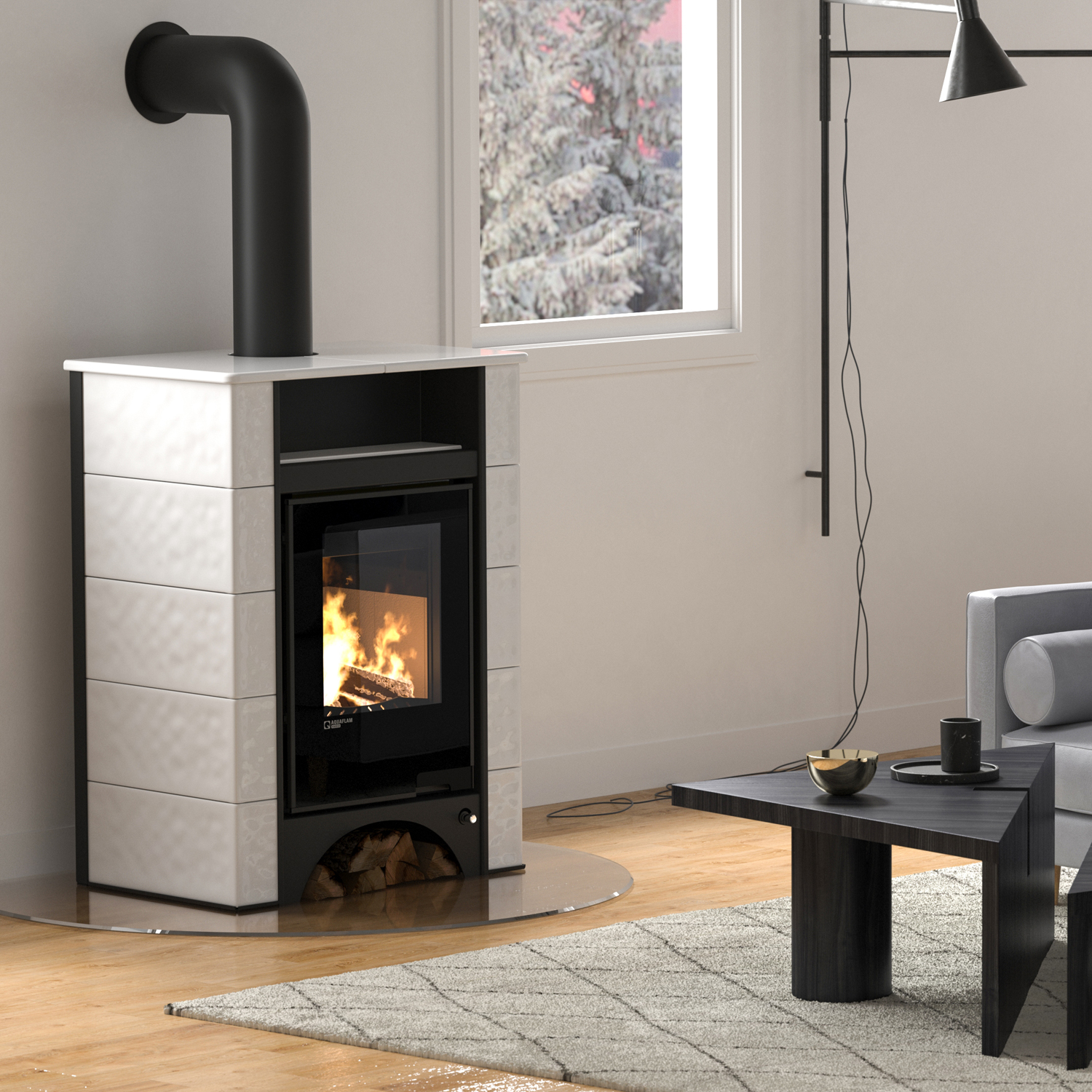 Aquaflam Vario Peru Basic Wasserführender Kaminofen Weiß 11/7 kW