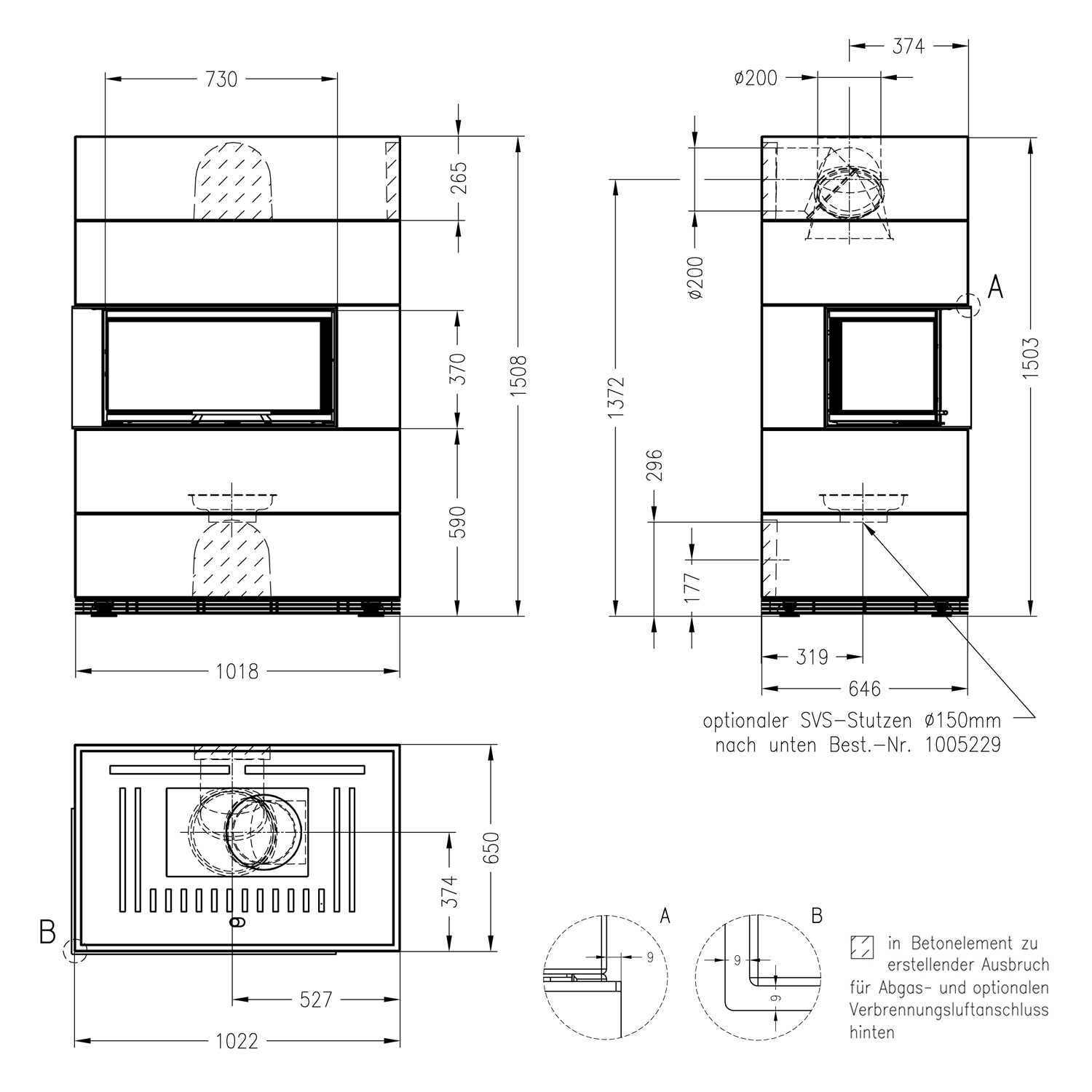 Spartherm Kaminbausatz SIM 1/2/Varia AS-2Lh-4S Feinbeton
