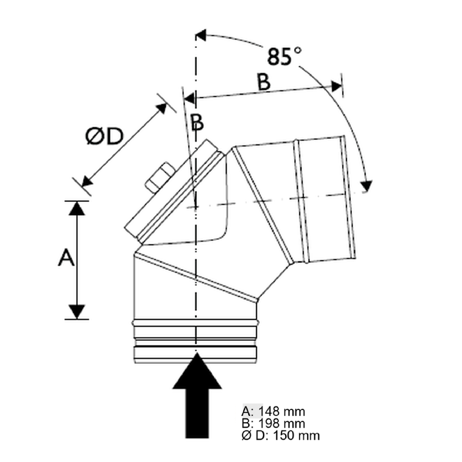Schiedel PRIMA PLUS Bogen 85° Ø180 mm mit Revisionsverschluss für Festbrennstoffe einwandig matt