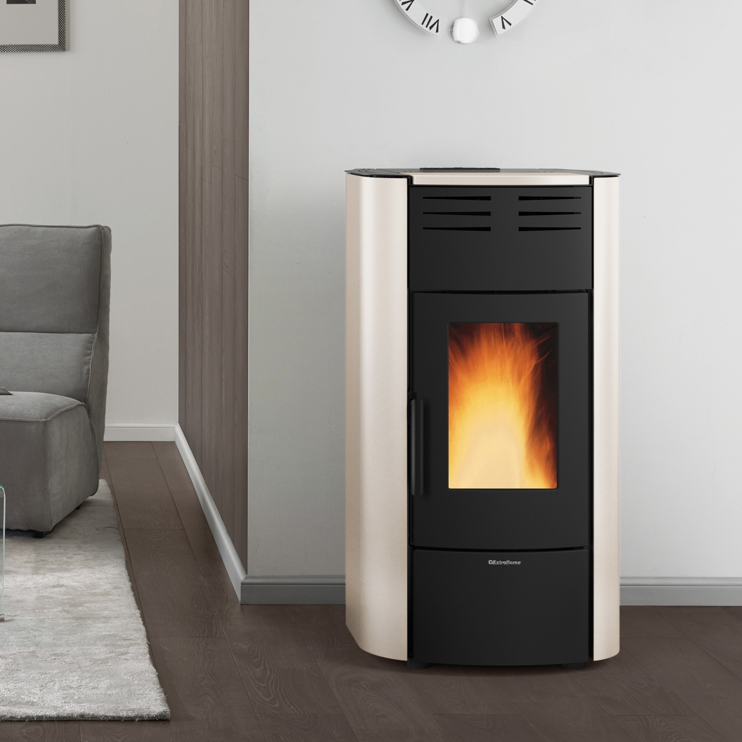 Extraflame Raffaella Idro H18 5.0 Wasserführender Pelletofen Stahl Elfenbein