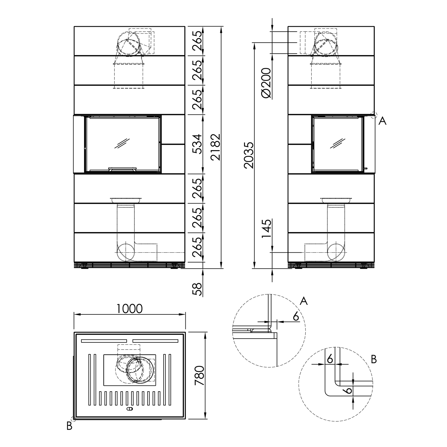 Spartherm Kaminbausatz SIM 3/3 Varia 2Lh-4S Feinbeton