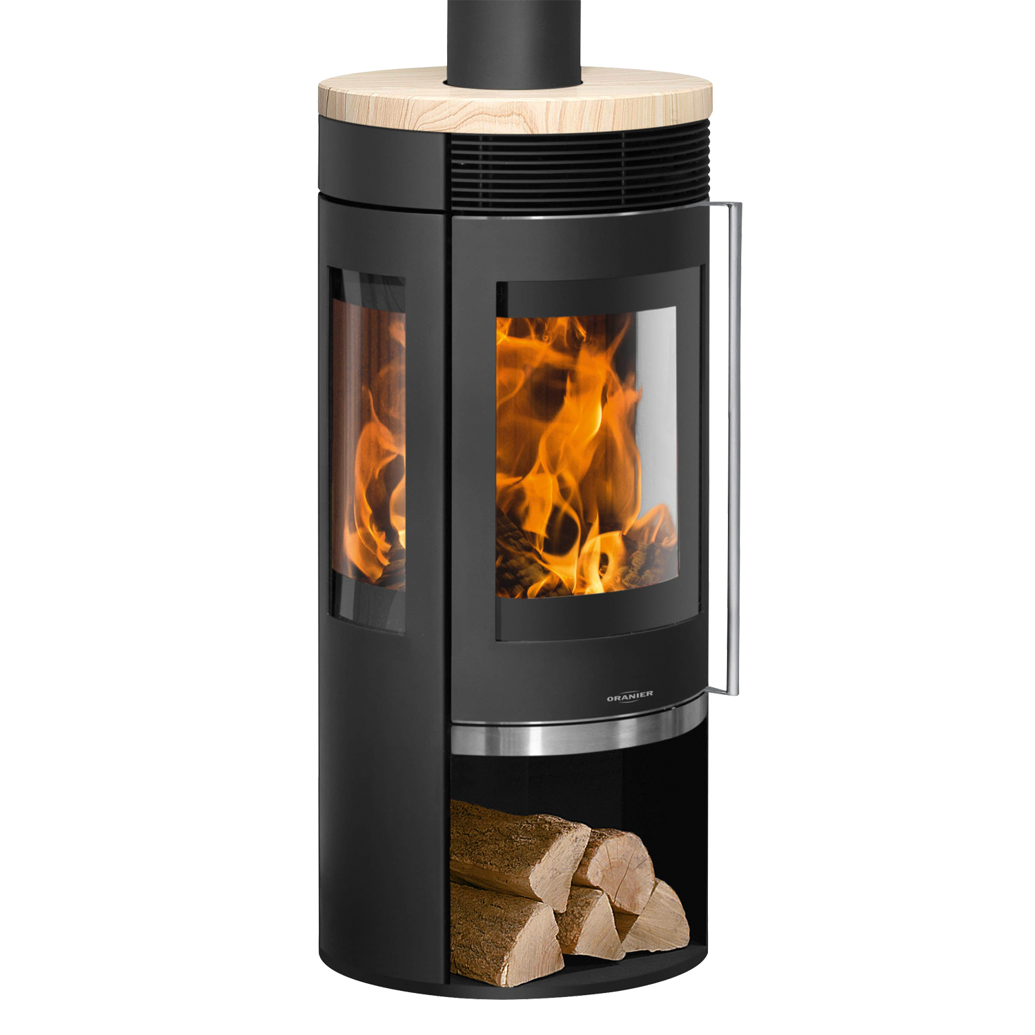 Oranier Rota TRE 2.0 Kaminofen Stahl Schwarz mit Sandstein-Abdeckplatte
