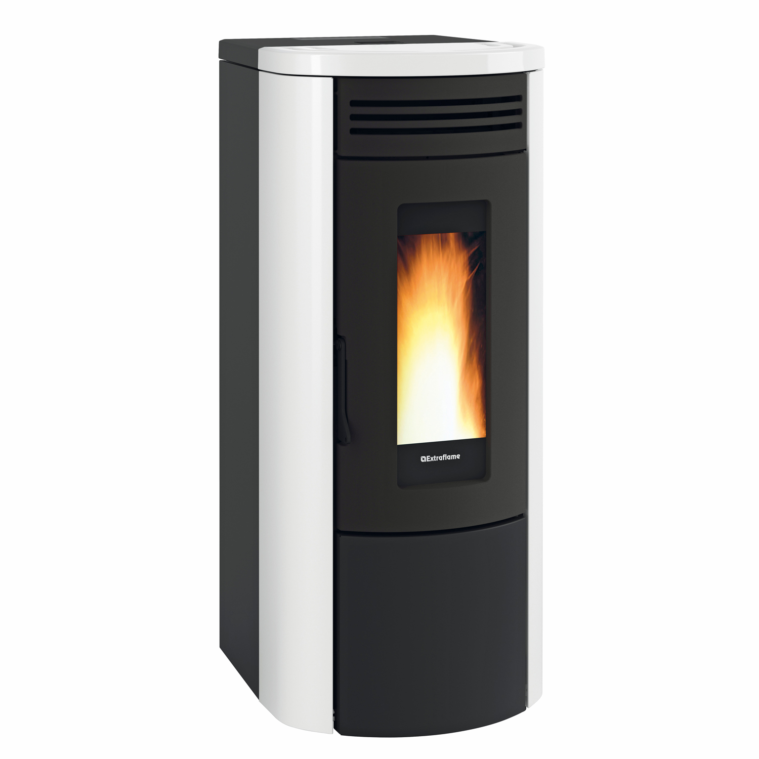 Extraflame COSTANZA IDRO 16 wasserführender Pelletofen weiß - SH 550 Hygiene-Schichtenkombispeicher montiert silber -Heizungsausdehnungsgefäß 80 L