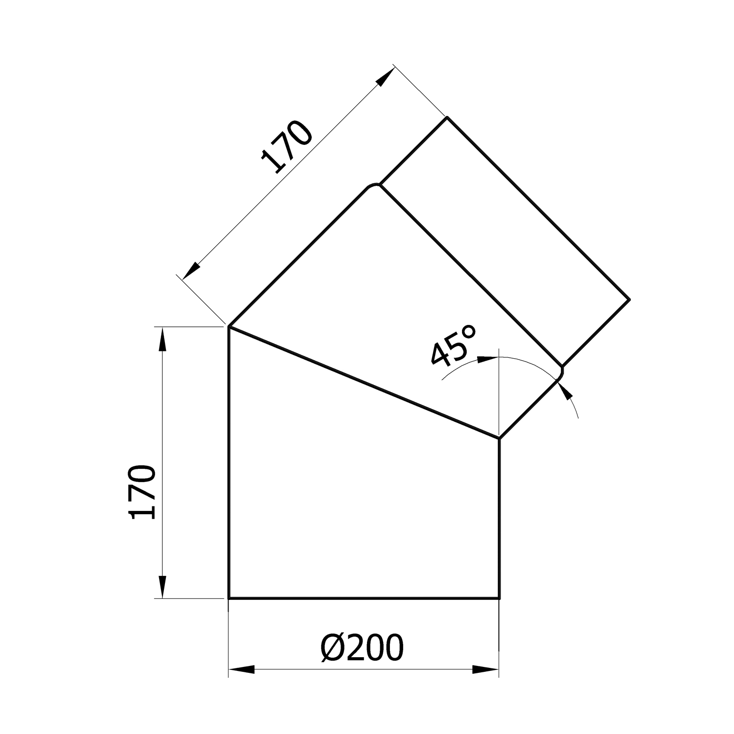Raik Basic Rauchrohrbogen 200mm schwarz 45° ohne Tür für Rauchrohr / Ofenrohr