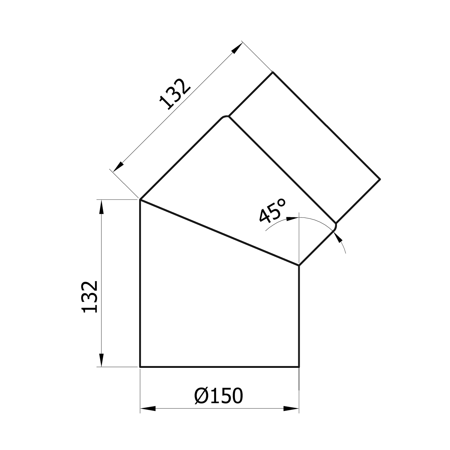 Raik Basic Rauchrohrbogen 150mm schwarz 45° ohne Tür für Rauchrohr / Ofenrohr