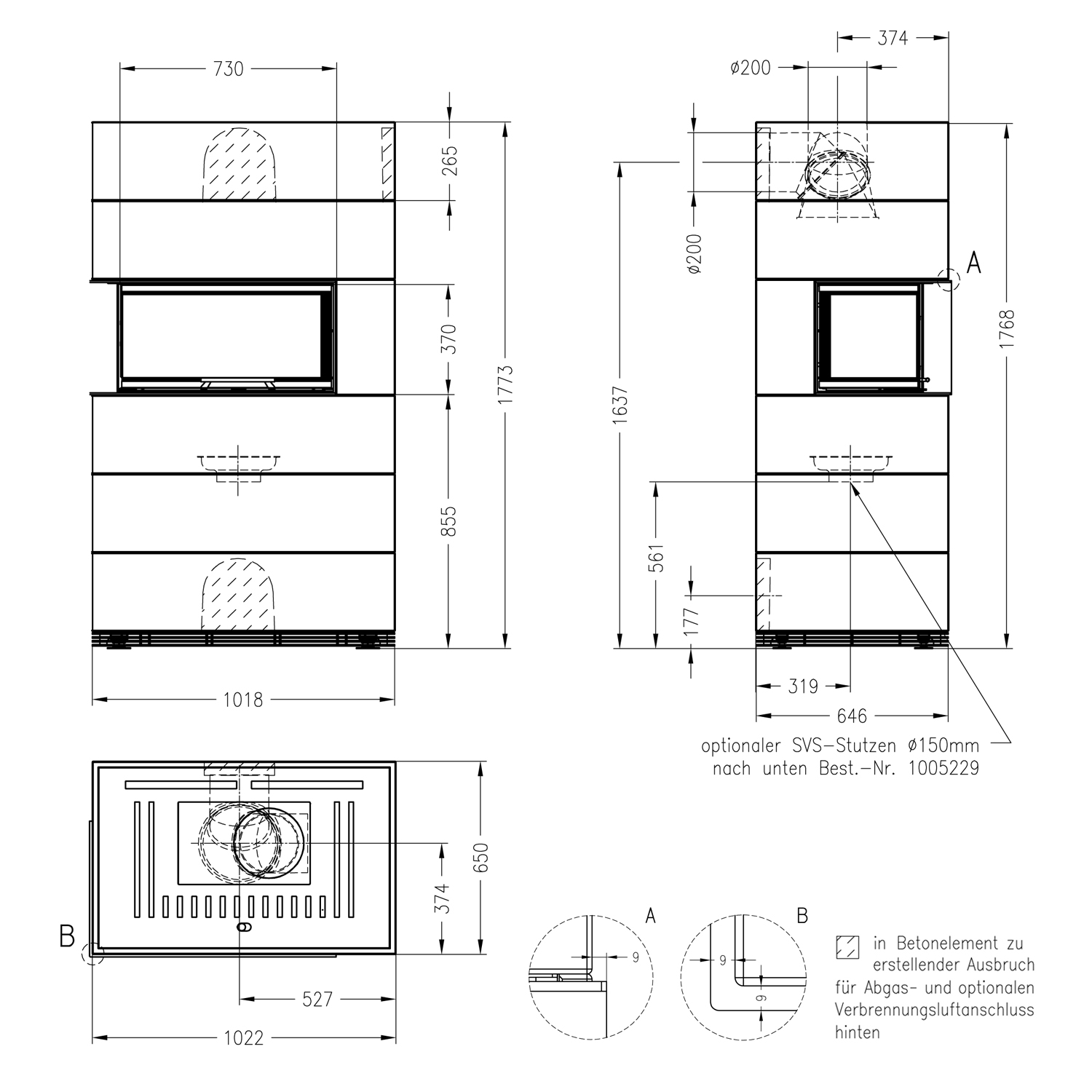 Spartherm Kaminbausatz SIM 1/2/Varia AS-2Lh-4S Feinbeton
