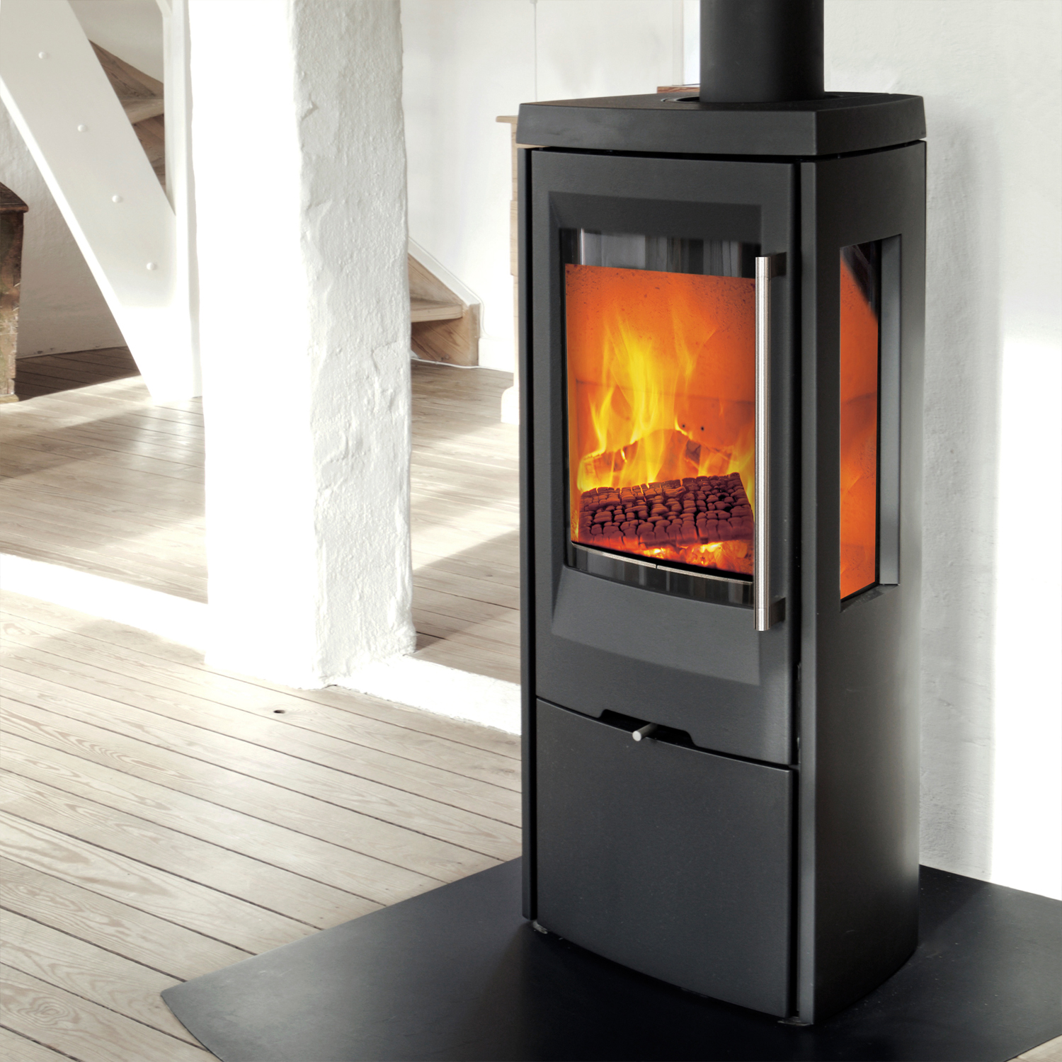 TermaTech TT30G Kaminofen Stahl Schwarz Rauchrohr oben / hinten
