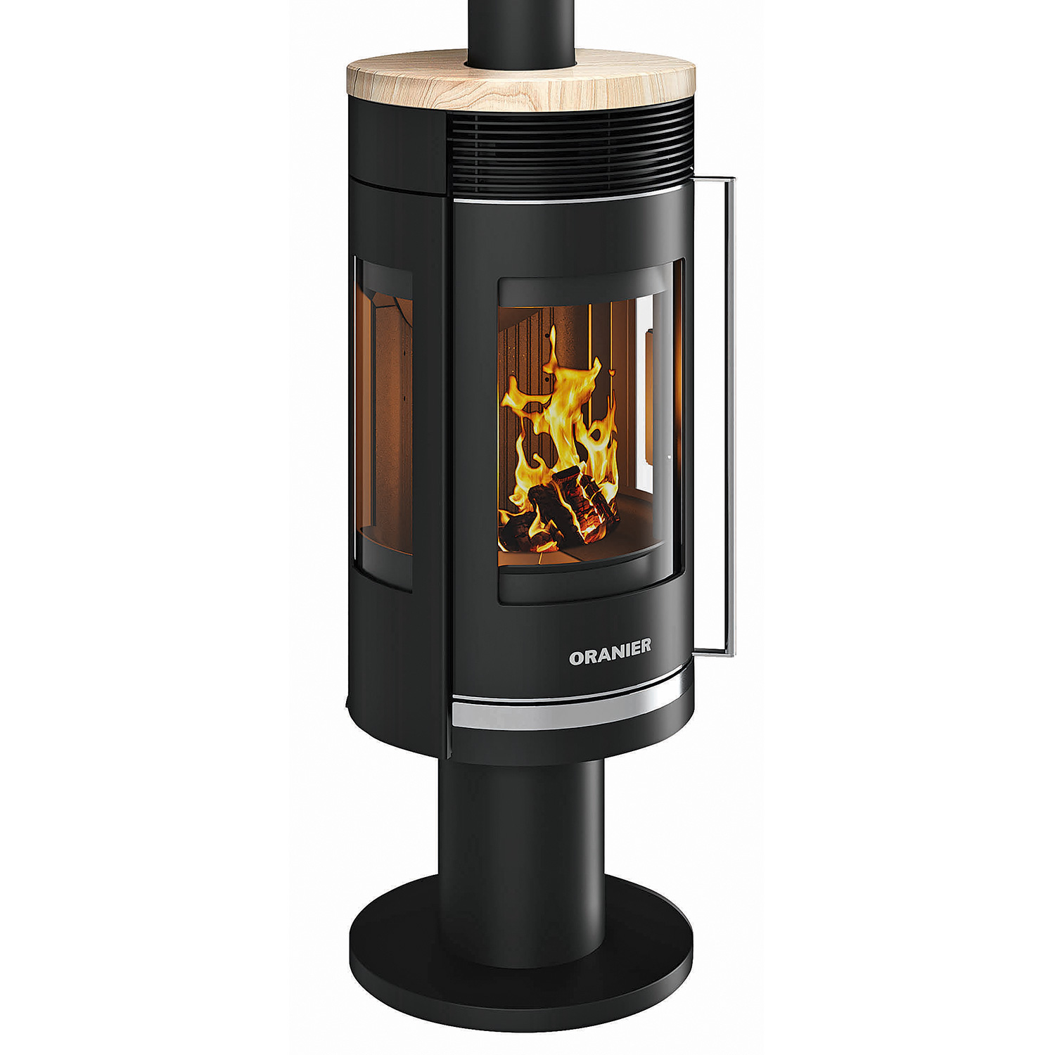 Oranier Rota Twist Kaminofen Stahl Schwarz / Topplatte Sandstein