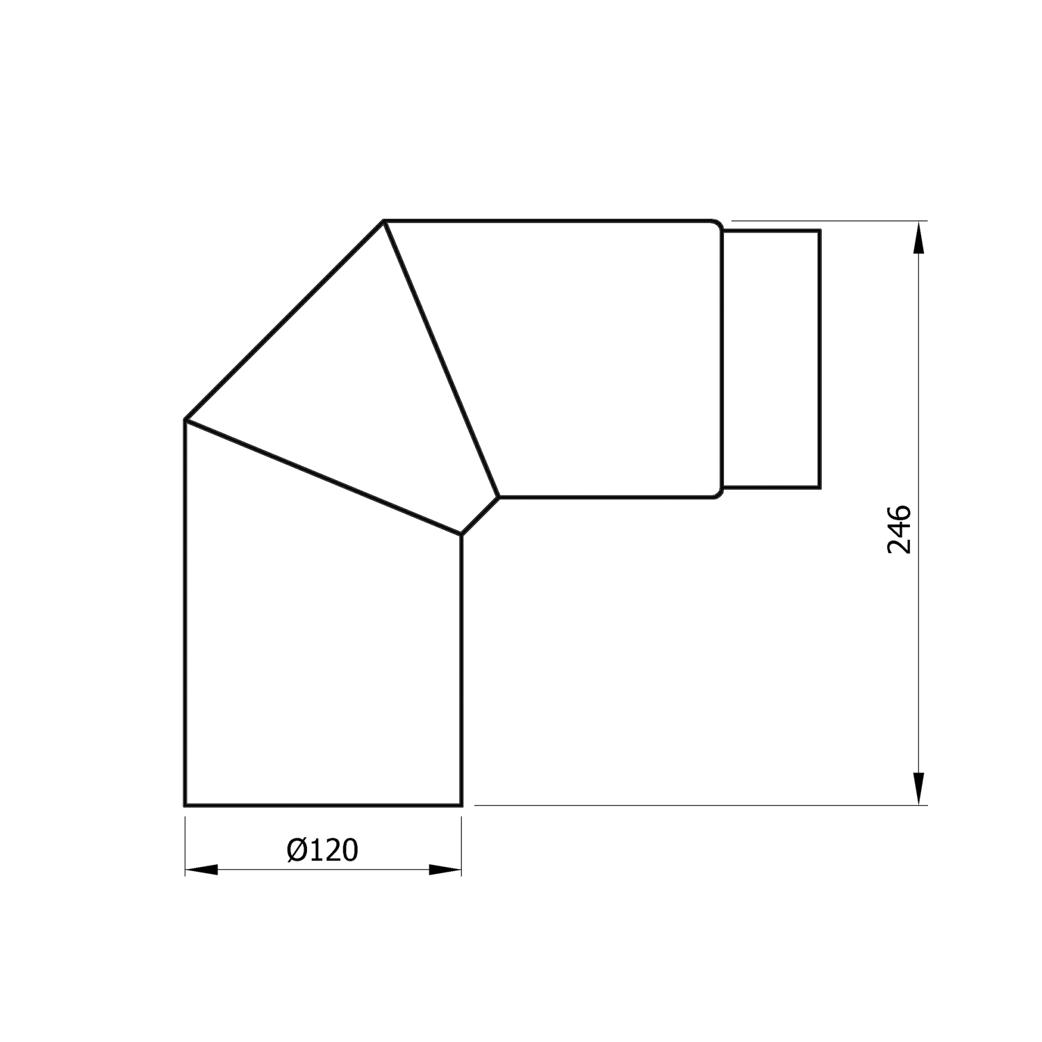 Raik Basic Rauchrohrbogen 120mm schwarz 90° 3teilig, ohne Tür für Rauchrohr / Ofenrohr