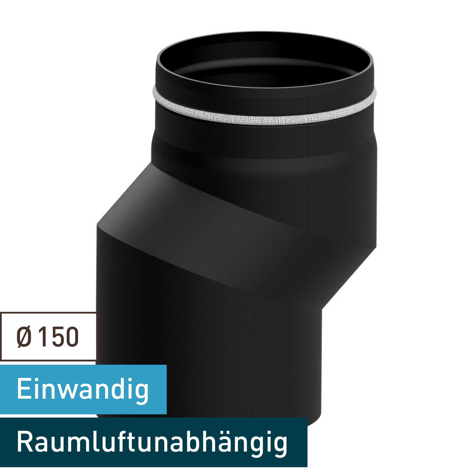 Raik Lifestyle Versatzbogen Durchmesser 150x224x2,00mm eingezogen V=20mm mit Dichtung schwarz für Rauchrohr/ Ofenrohr