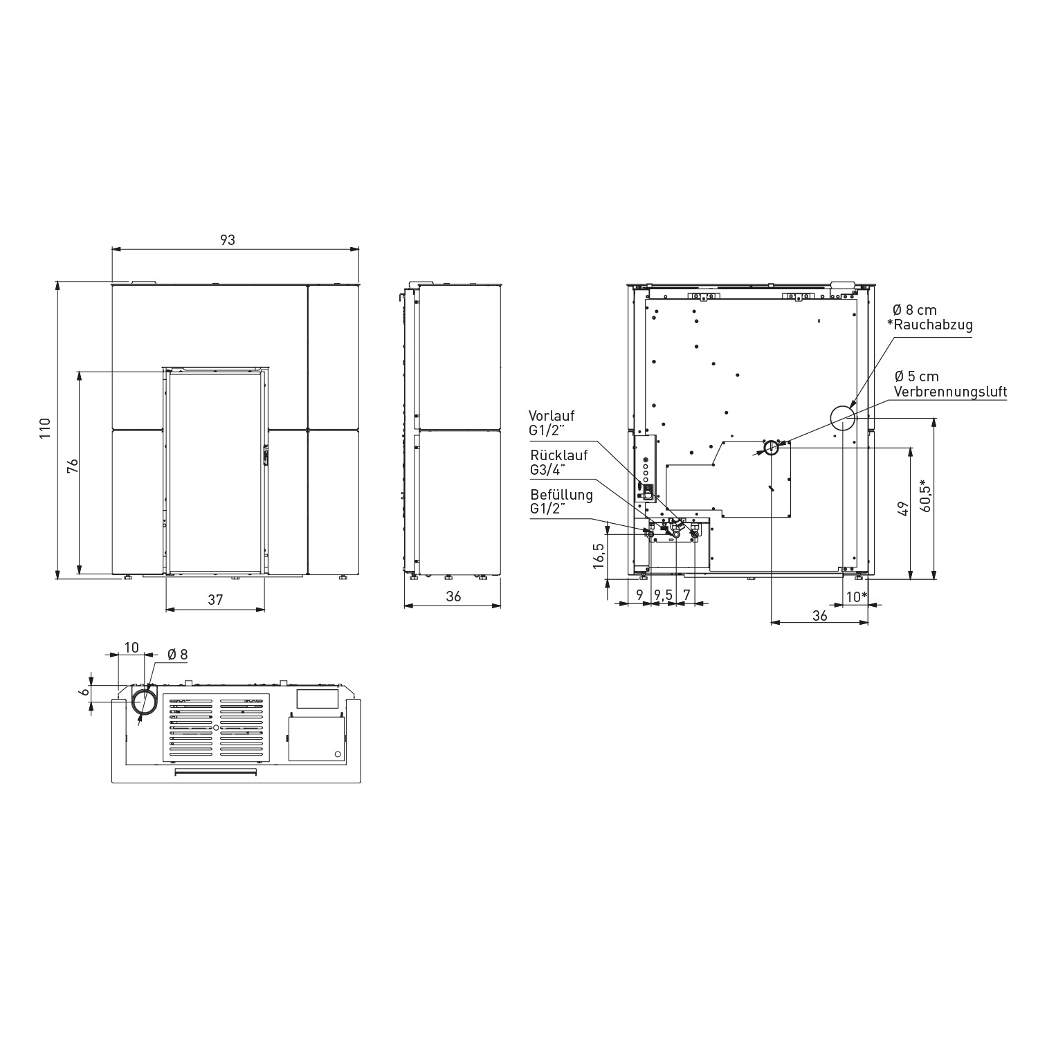 Edilkamin Blade H 15 wasserführender Pelletofen Stahl Schwarz