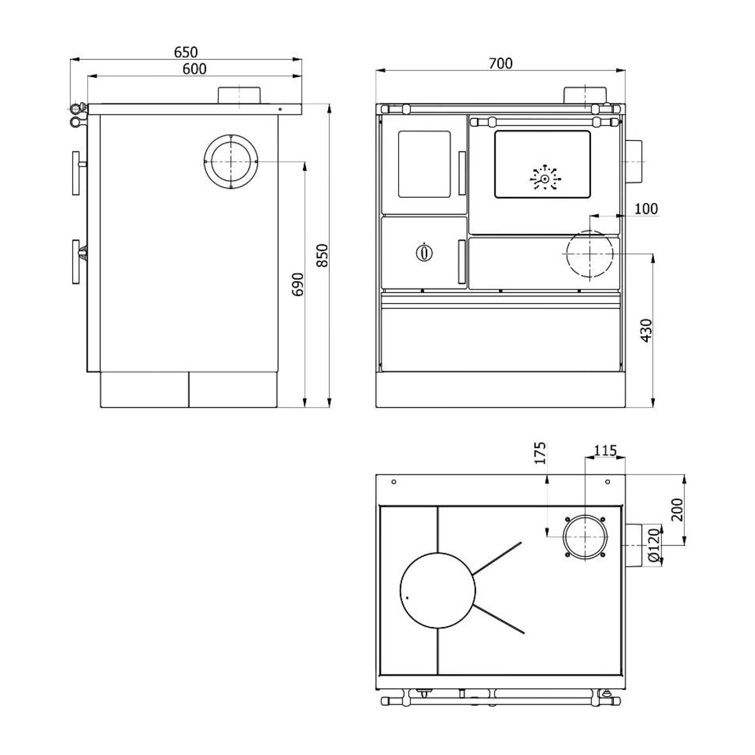 Westminster Holzherd 70 Style 70 schwarz mit Ceranfeld und Edelstahlherdrahmen Rauchrohranschluss rechts
