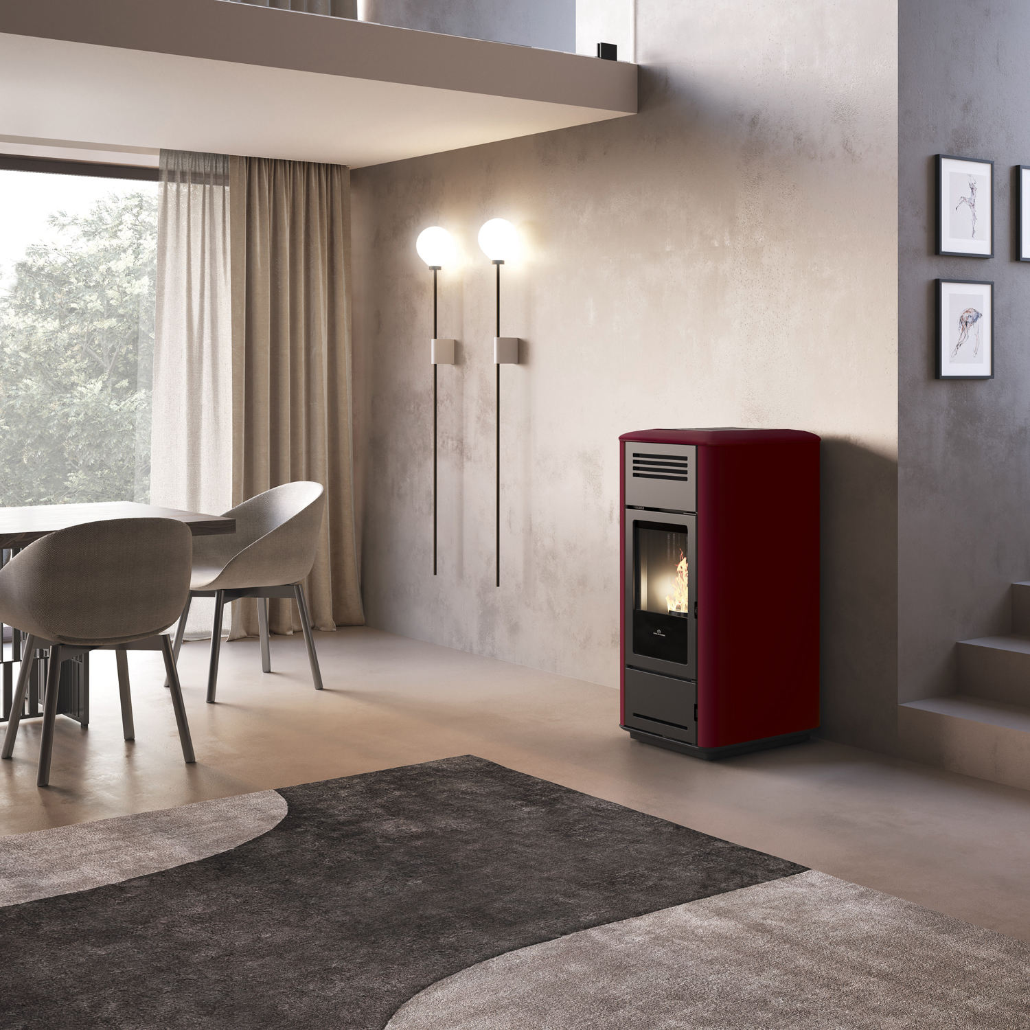 Edilkamin Milla H 12 EVO wasserführender Pelletofen Stahl Bordeaux