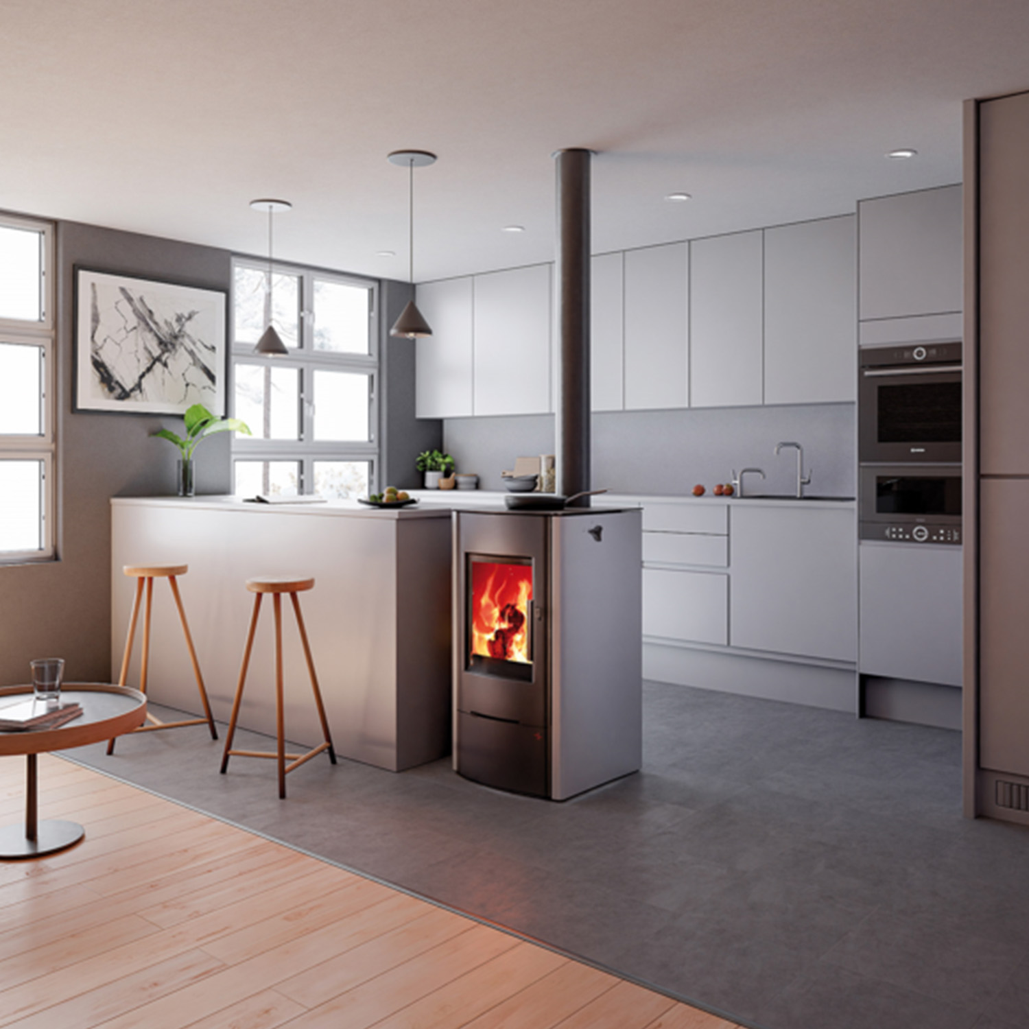 Haas+Sohn ELLMAU COOK easy Kaminofen mit Glaskeramik-Kochplatte weiß