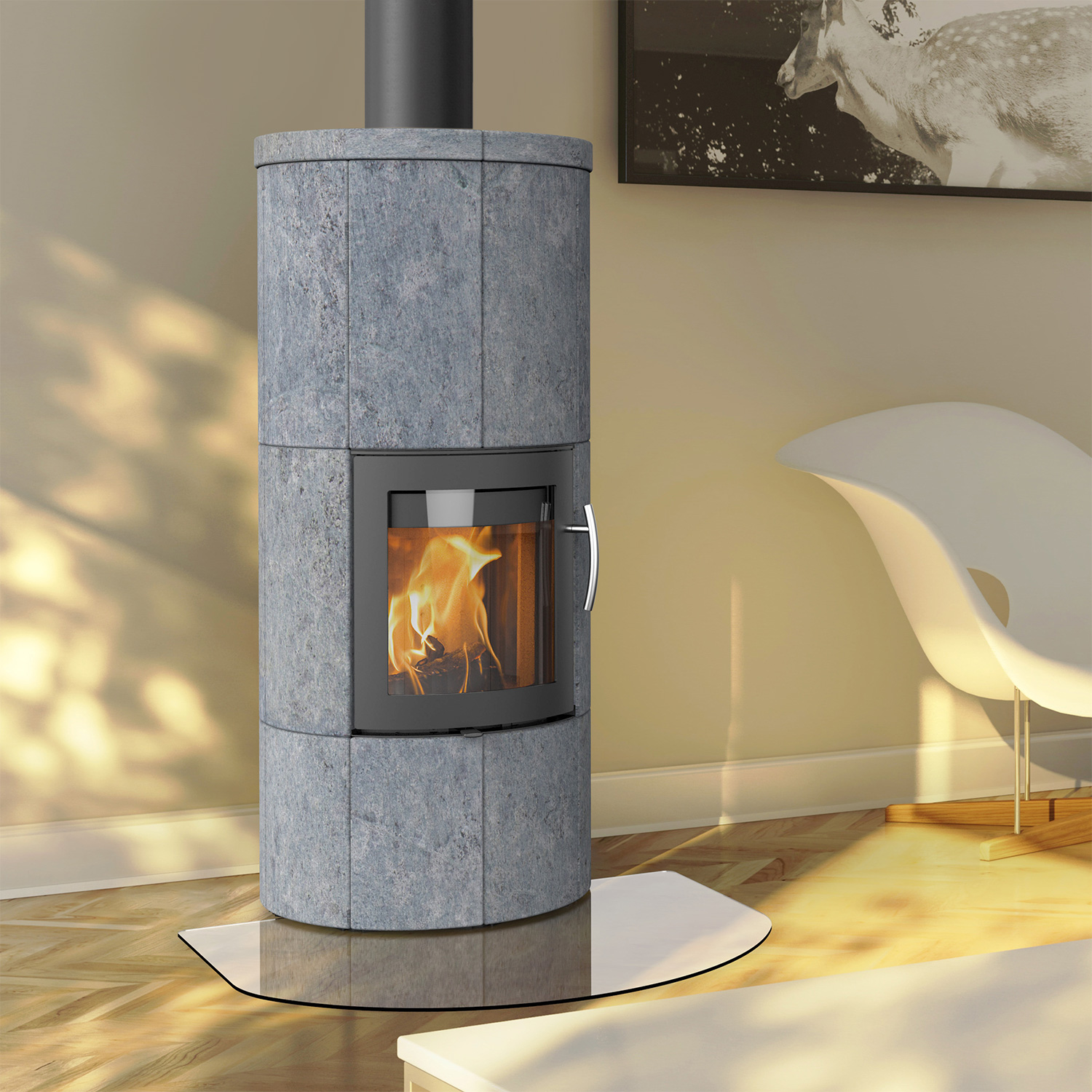 Lotus M Basic Kaminofen Grau Speckstein, RR oben Lotus M Basic Kaminofen Grau Speckstein, RR oben