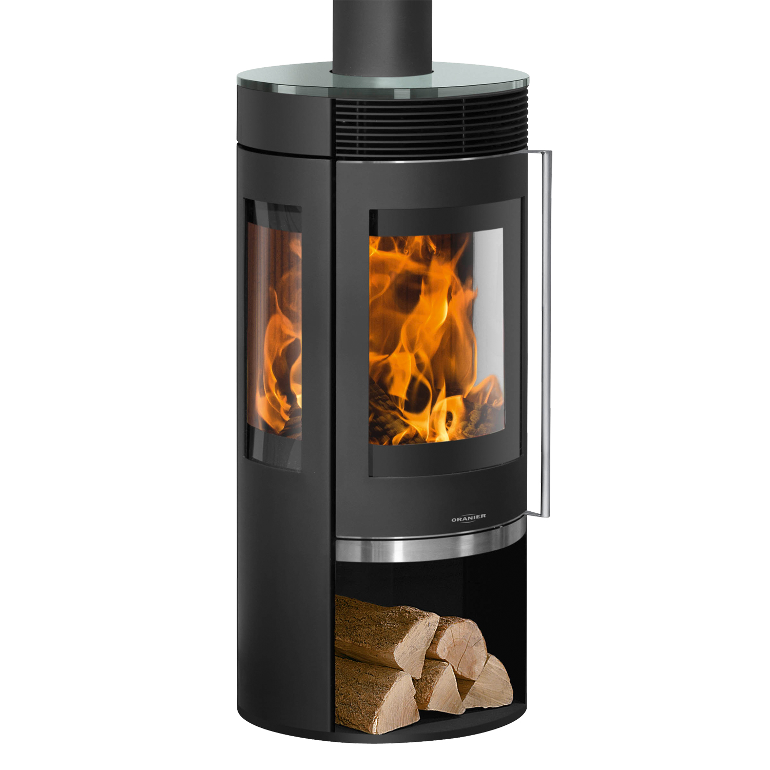 Oranier Rota TRE 2.0 Kaminofen Stahl Schwarz mit Glas-Abdeckplatte