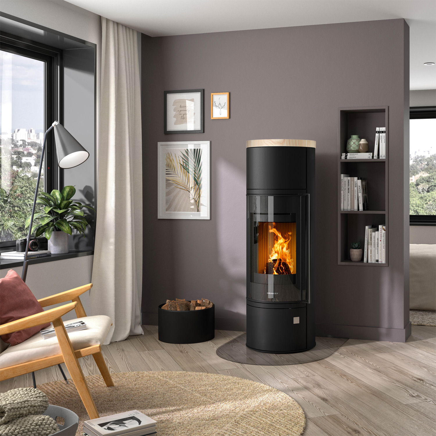 Oranier Arena W+ 2.0 Kaminofen Stahl Schwarz mit Abdeckplatte Sandstein