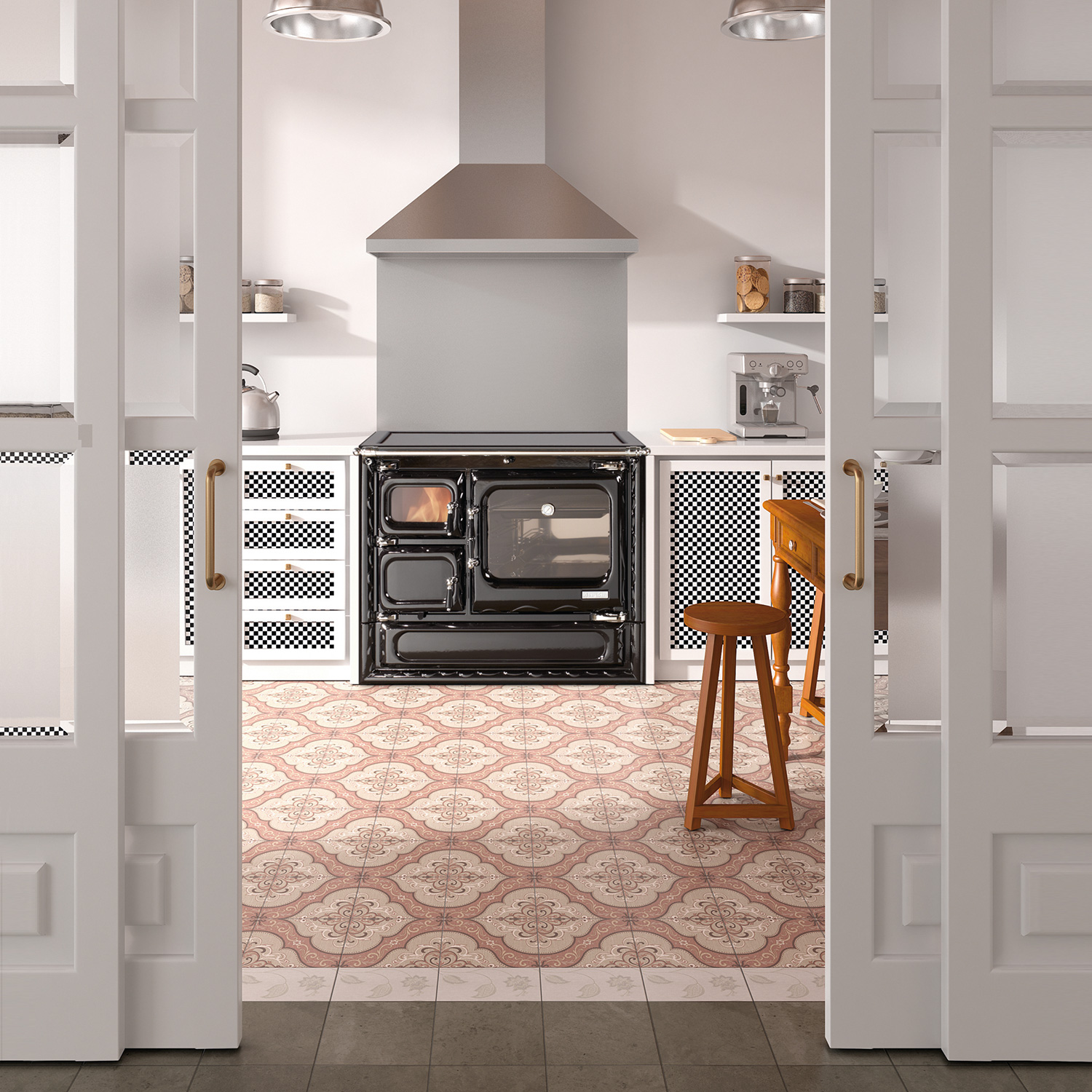 Hergom Deva 100 SE Küchenofen Gusseisen schwarz, Herdplatte Glaskeramik, RR hinten